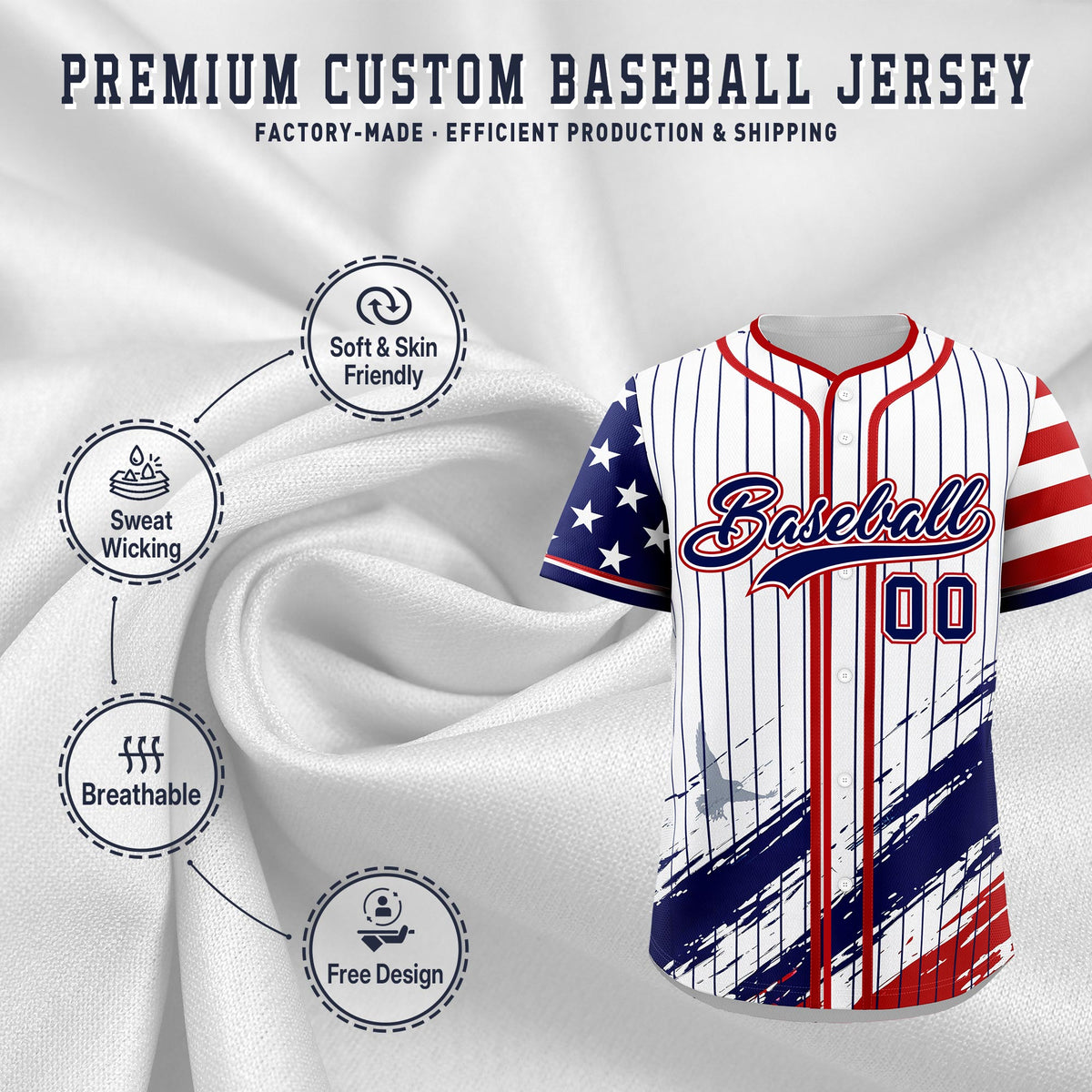 Custom White Graffiti Pattern Independence Day Baseball Jersey| KXKSHOP