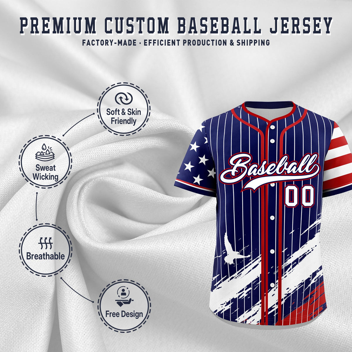 Custom Navy Graffiti Pattern Independence Day Baseball Jersey| KXKSHOP