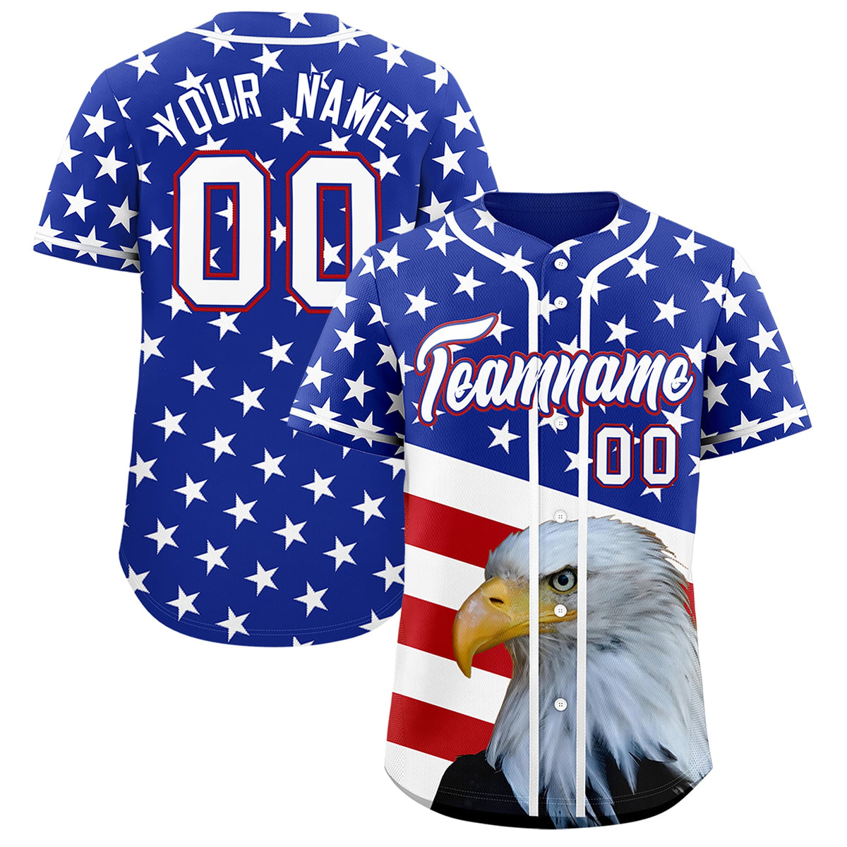 Custom Royal Blue Red White American Flag Graffiti Pattern Split Fashion Independence Day Quick Dry Baseball Jersey| KXKSHOP