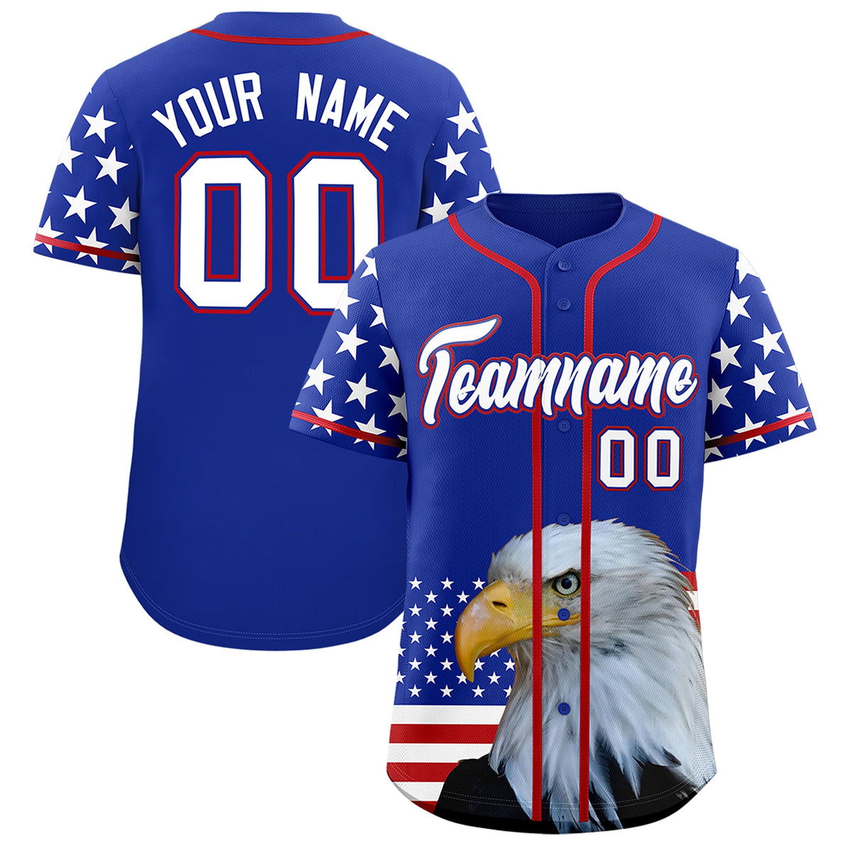Custom Royal Blue White Red American Flag Graffiti Pattern Split Fashion Independence Day Stretch Fabric Baseball Jersey| KXKSHOP
