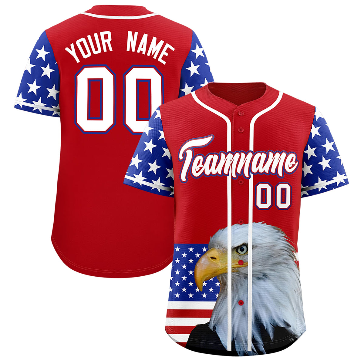 Custom Red Royal Blue White American Flag Graffiti Pattern Split Fashion Independence Day Quick Dry Baseball Jersey| KXKSHOP