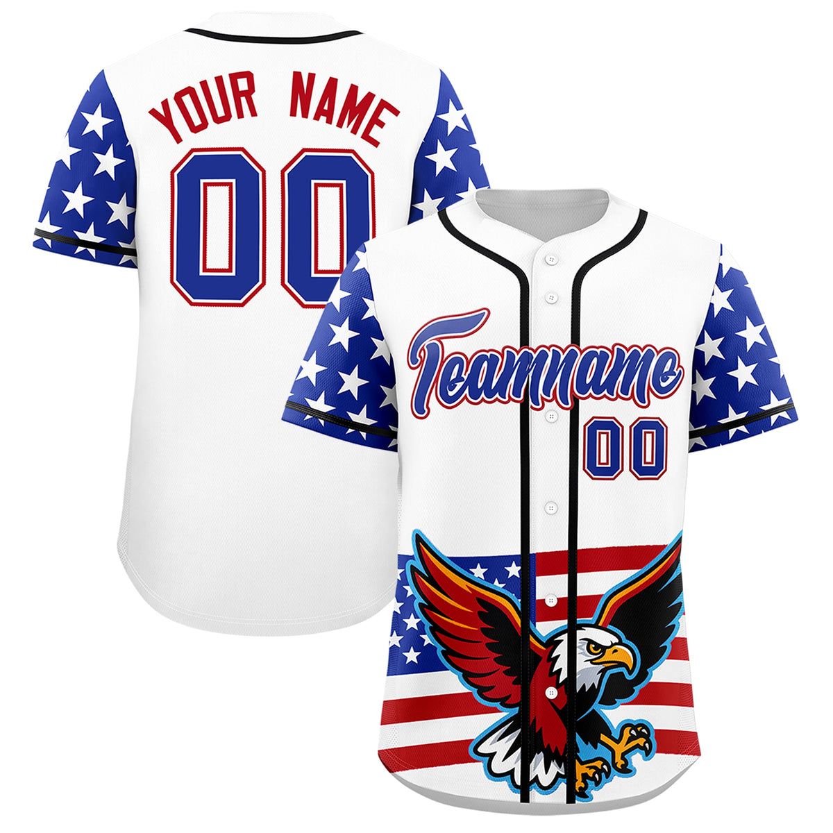 Custom White Royal Blue Red American Flag Graffiti Pattern Split Fashion Independence Day Quick Dry Baseball Jersey| KXKSHOP