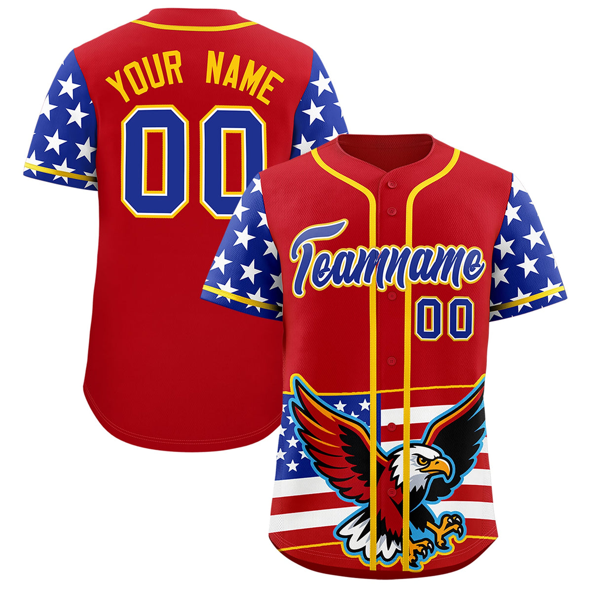 Custom Red Royal Blue White American Flag Graffiti Pattern Split Fashion Independence Day Stretch Fabric Baseball Jersey| KXKSHOP
