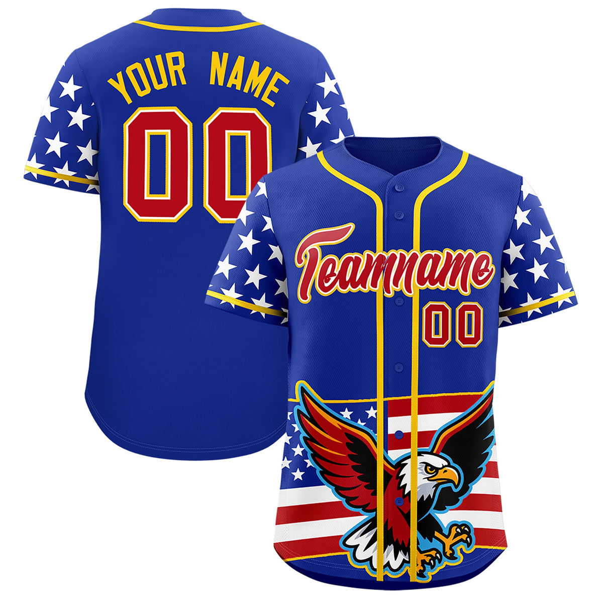 Custom Royal Blue White Red American Flag Graffiti Pattern Split Fashion Independence Day Quick Dry Baseball Jersey| KXKSHOP