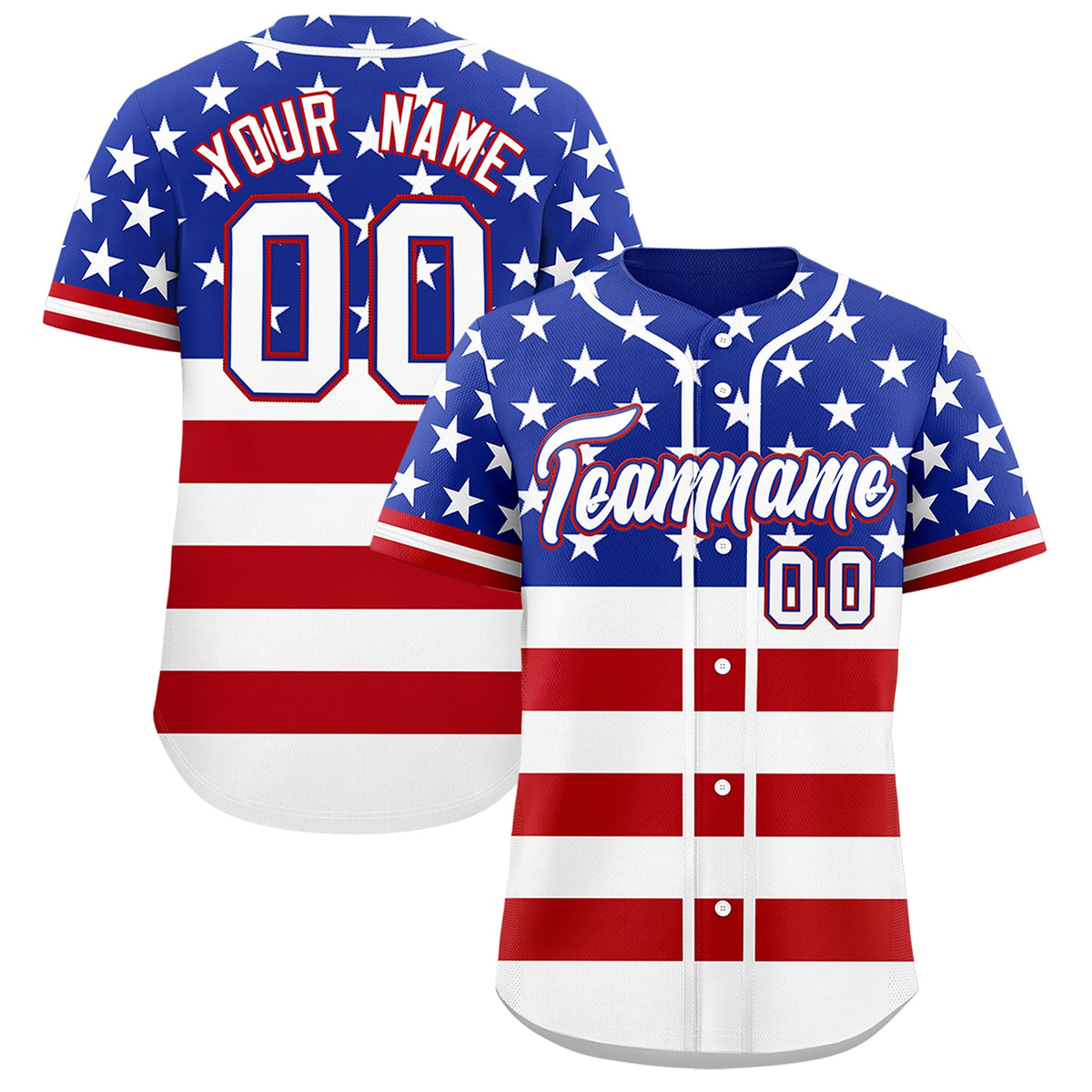 Custom Royal Blue Red White American Flag Graffiti Pattern Split Fashion Independence Day Quick Dry Baseball Jersey| KXKSHOP