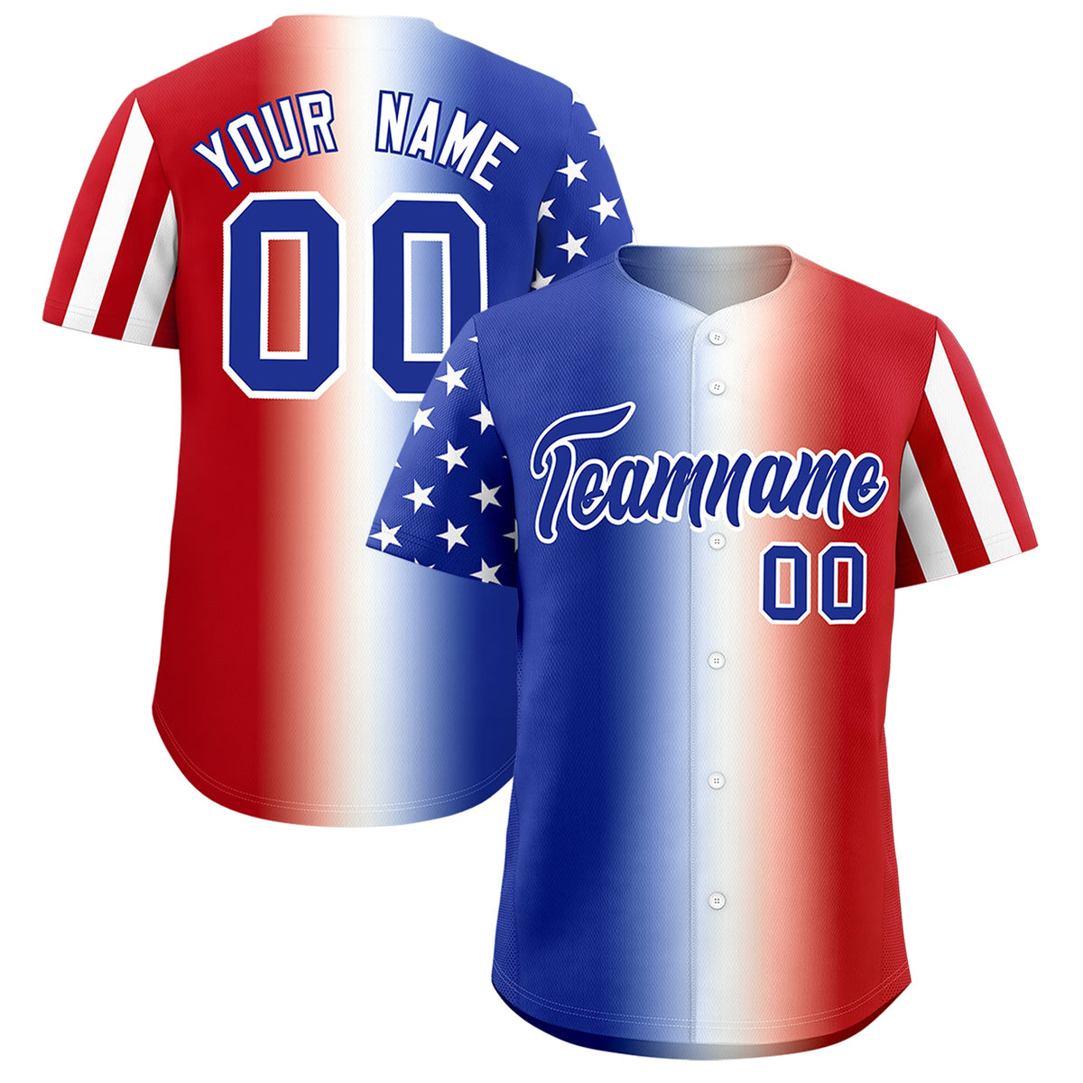 Custom Royal Blue White Red American Flag Graffiti Pattern Split Fashion Independence Day Quick Dry Baseball Jersey| KXKSHOP