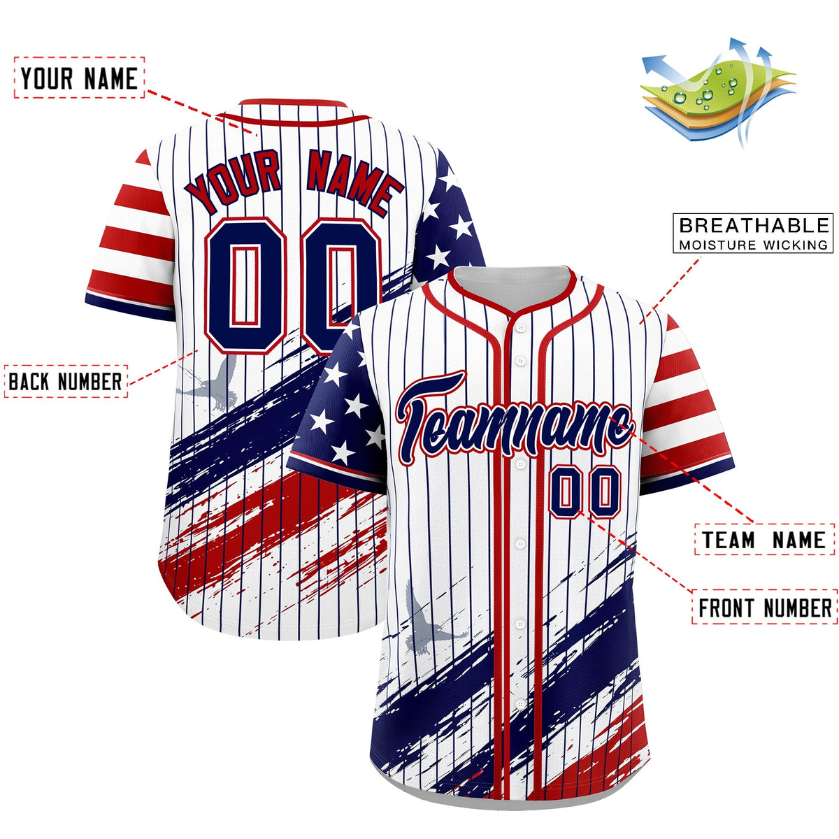 Custom White Graffiti Pattern Independence Day Baseball Jersey| KXKSHOP