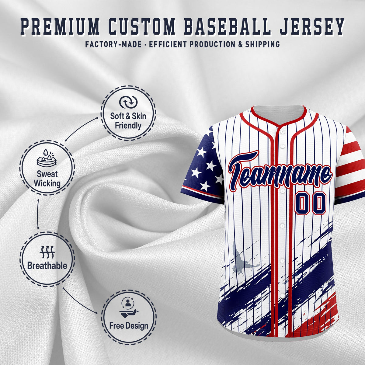 Custom White Graffiti Pattern Independence Day Baseball Jersey| KXKSHOP