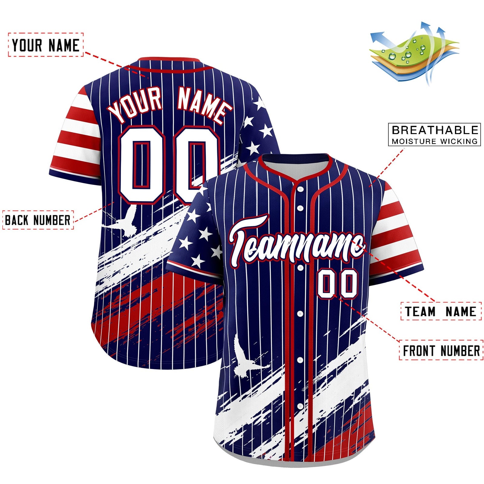 Custom Navy Graffiti Pattern Independence Day Baseball Jersey| KXKSHOP