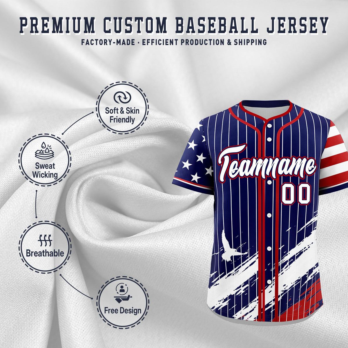 Custom Navy Graffiti Pattern Independence Day Baseball Jersey| KXKSHOP