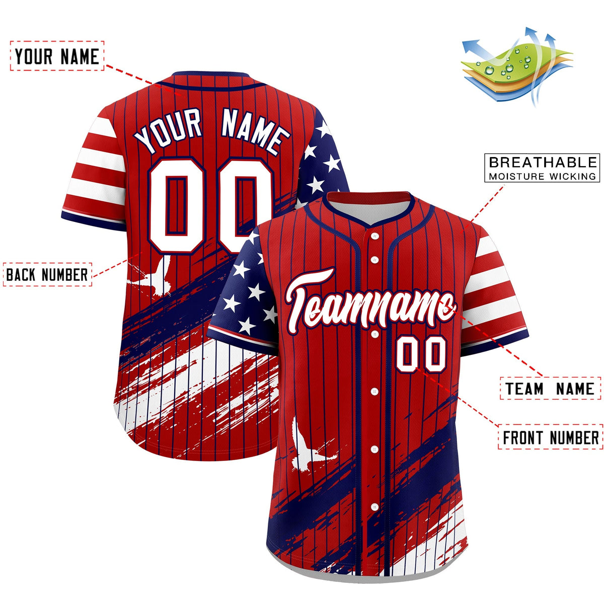 Custom Red Graffiti Pattern Independence Day Baseball Jersey| KXKSHOP