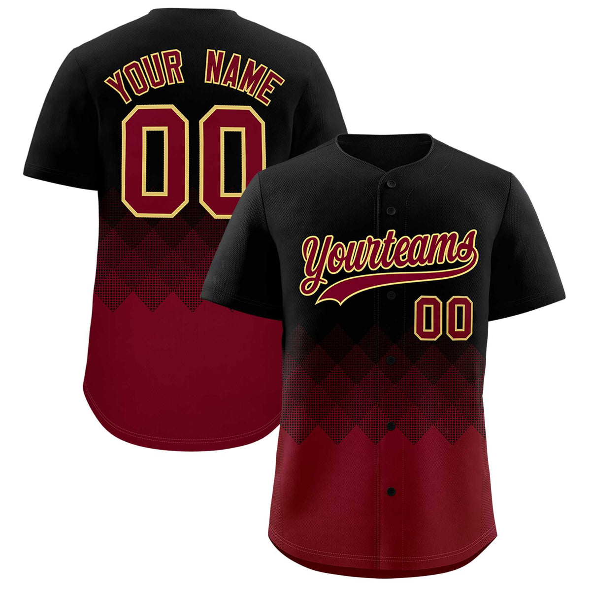 Custom Black Crimson Grid Blur Pattern Authentic Baseball Jersey