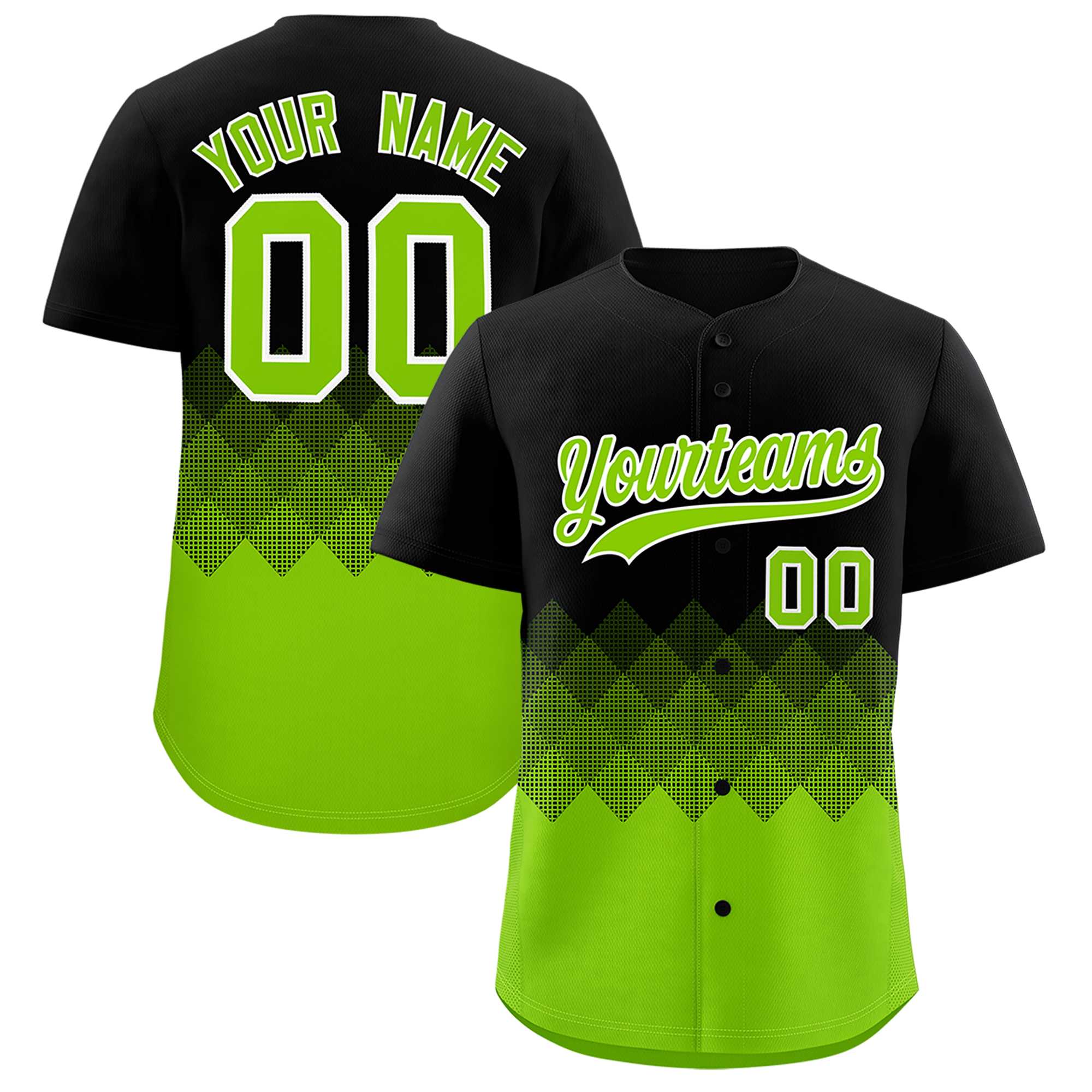 Custom Black Neon Green Grid Blur Pattern Authentic Baseball Jersey