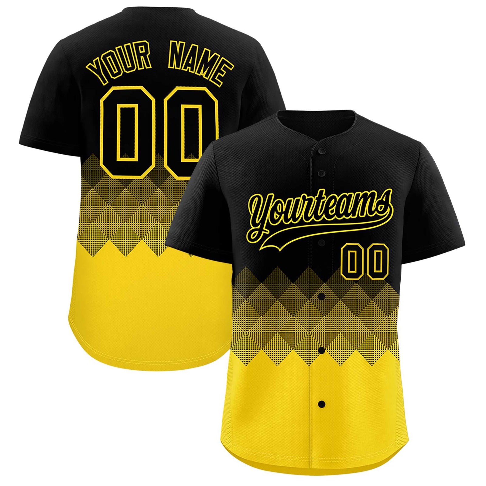 Custom Black Gold Grid Blur Pattern Authentic Baseball Jersey