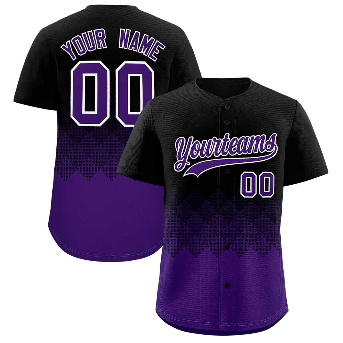 Custom Black Purple Grid Blur Pattern Authentic Baseball Jersey