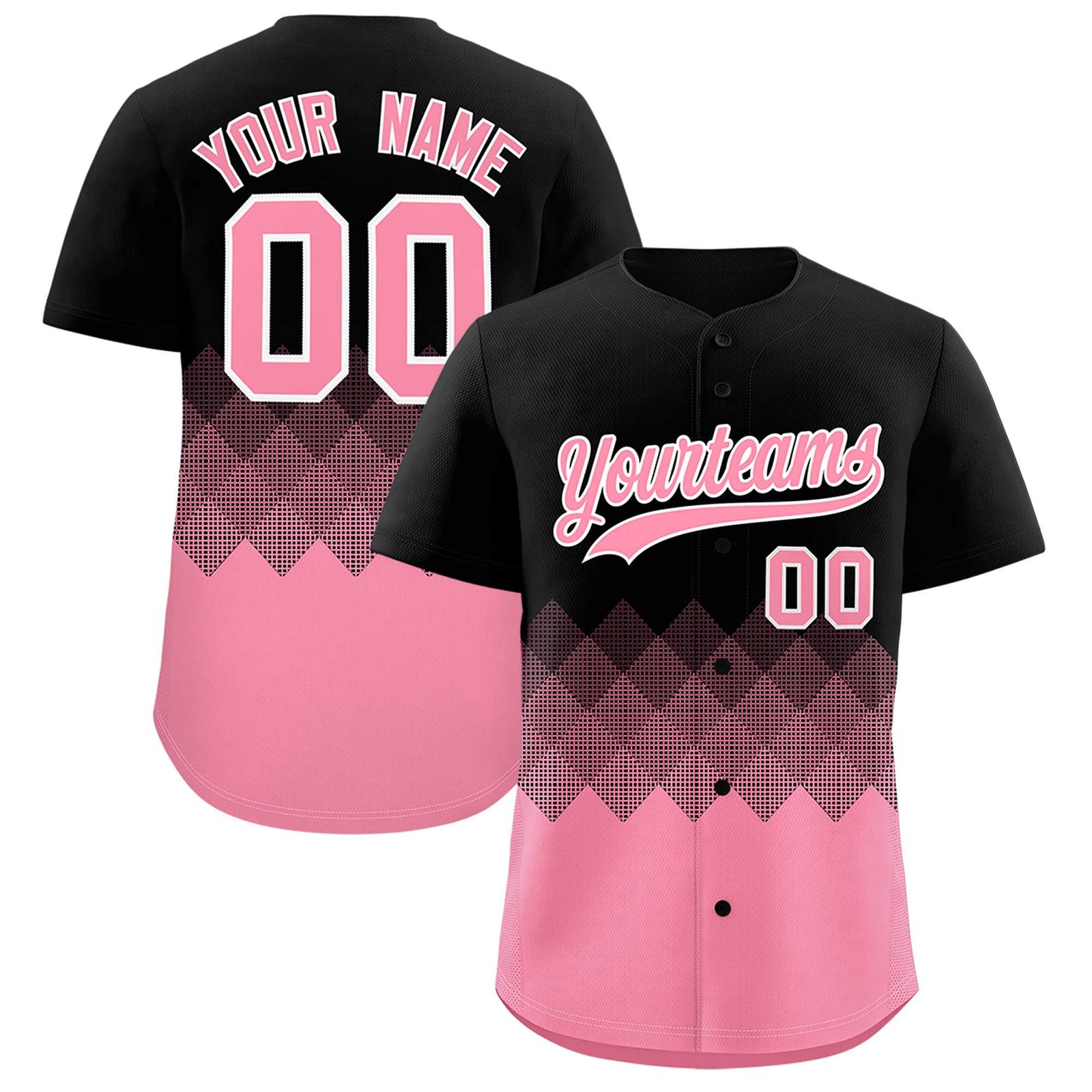 Custom Black Light Pink Grid Blur Pattern Authentic Baseball Jersey