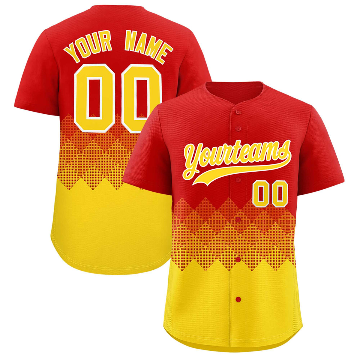Custom Red Gold Grid Blur Pattern Authentic Baseball Jersey