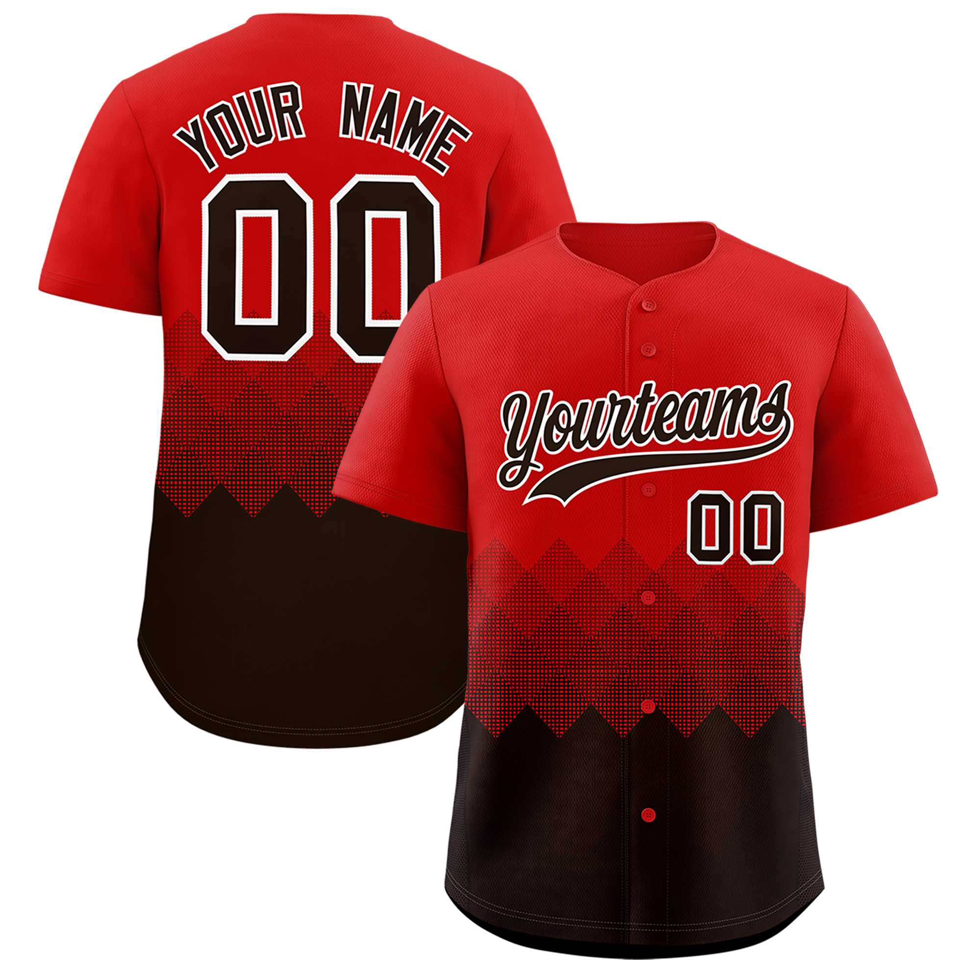Custom Red Brown Grid Blur Pattern Authentic Baseball Jersey