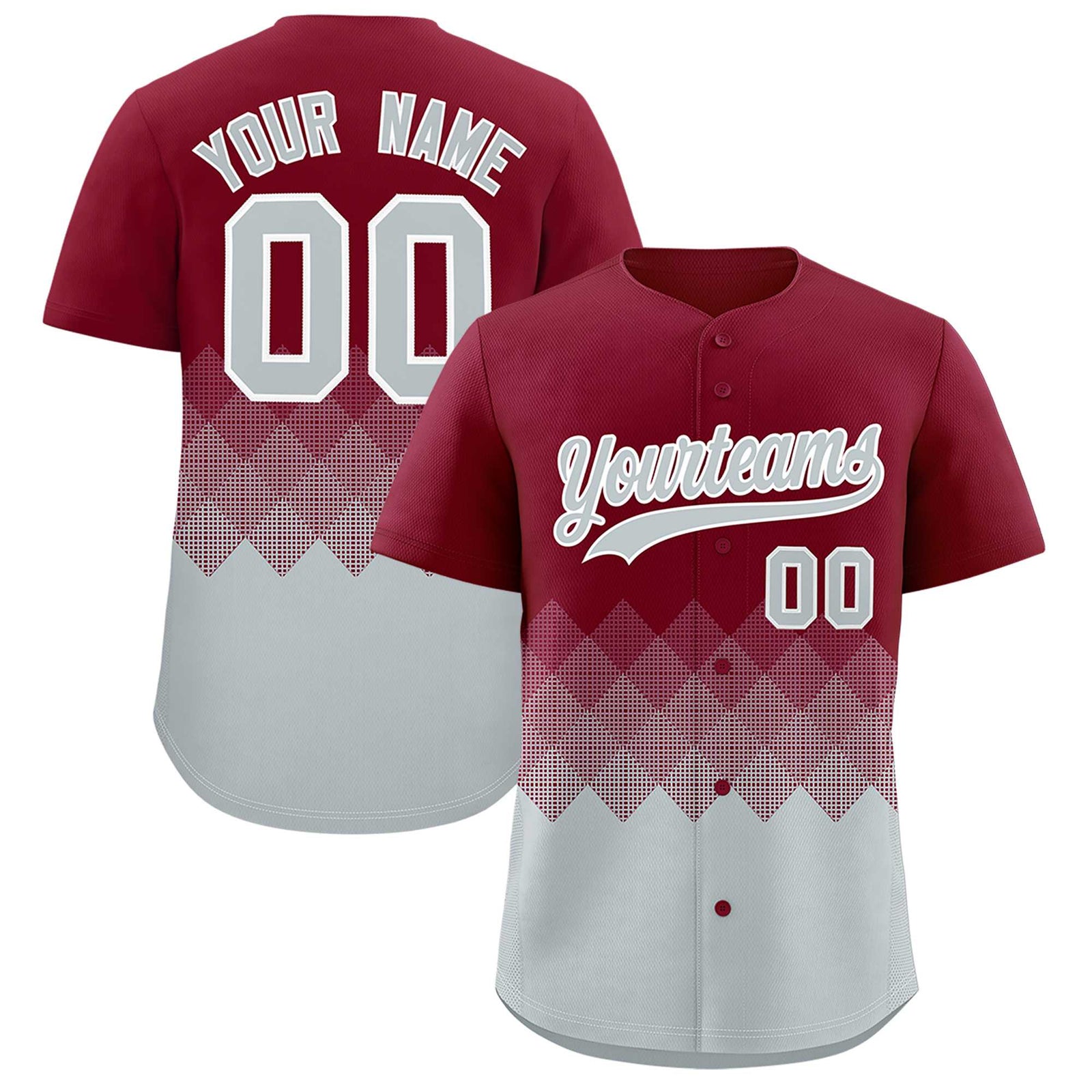 Custom Crimson Silver Grid Blur Pattern Authentic Baseball Jersey