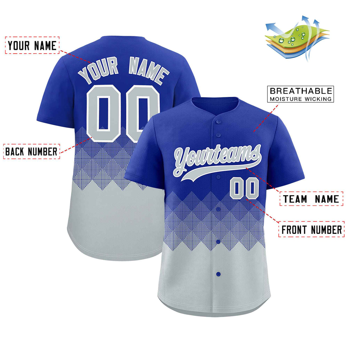 Custom Royal White Grid Blur Pattern Authentic Baseball Jersey