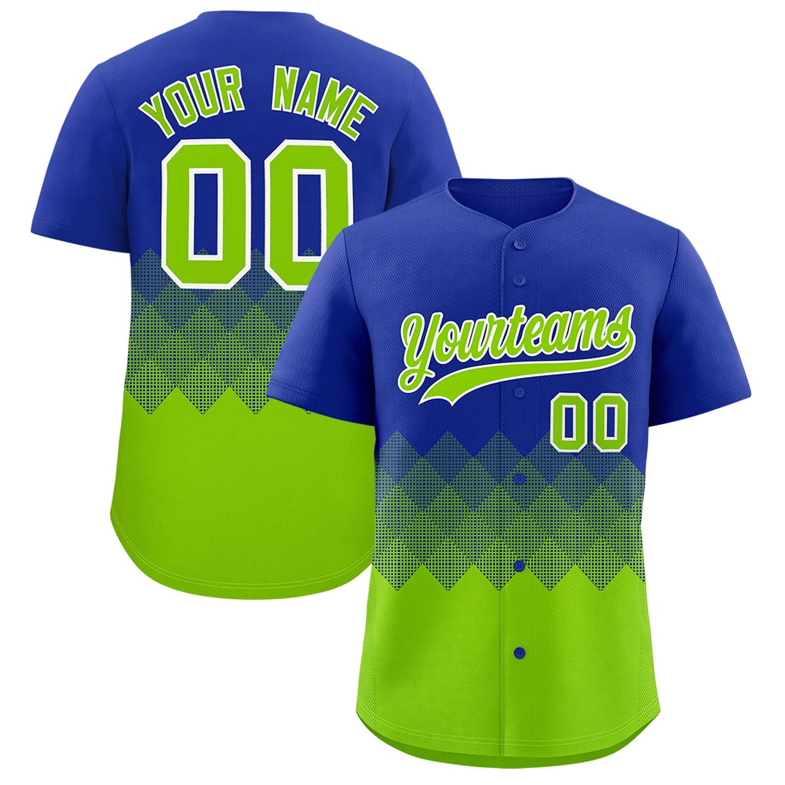 Custom Royal Neon Green Grid Blur Pattern Authentic Baseball Jersey