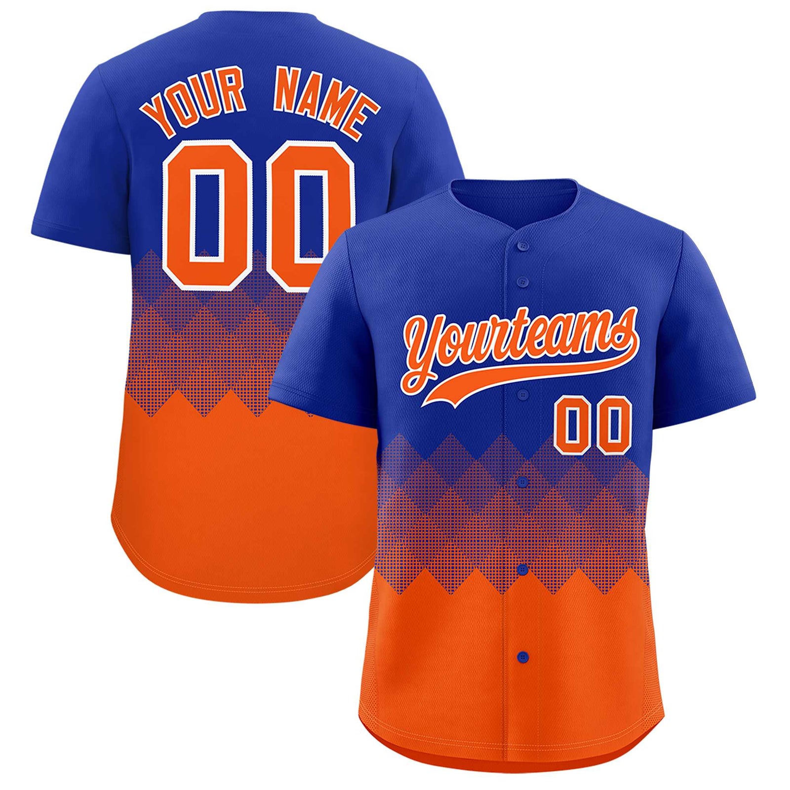 Custom Royal Orange Grid Blur Pattern Authentic Baseball Jersey