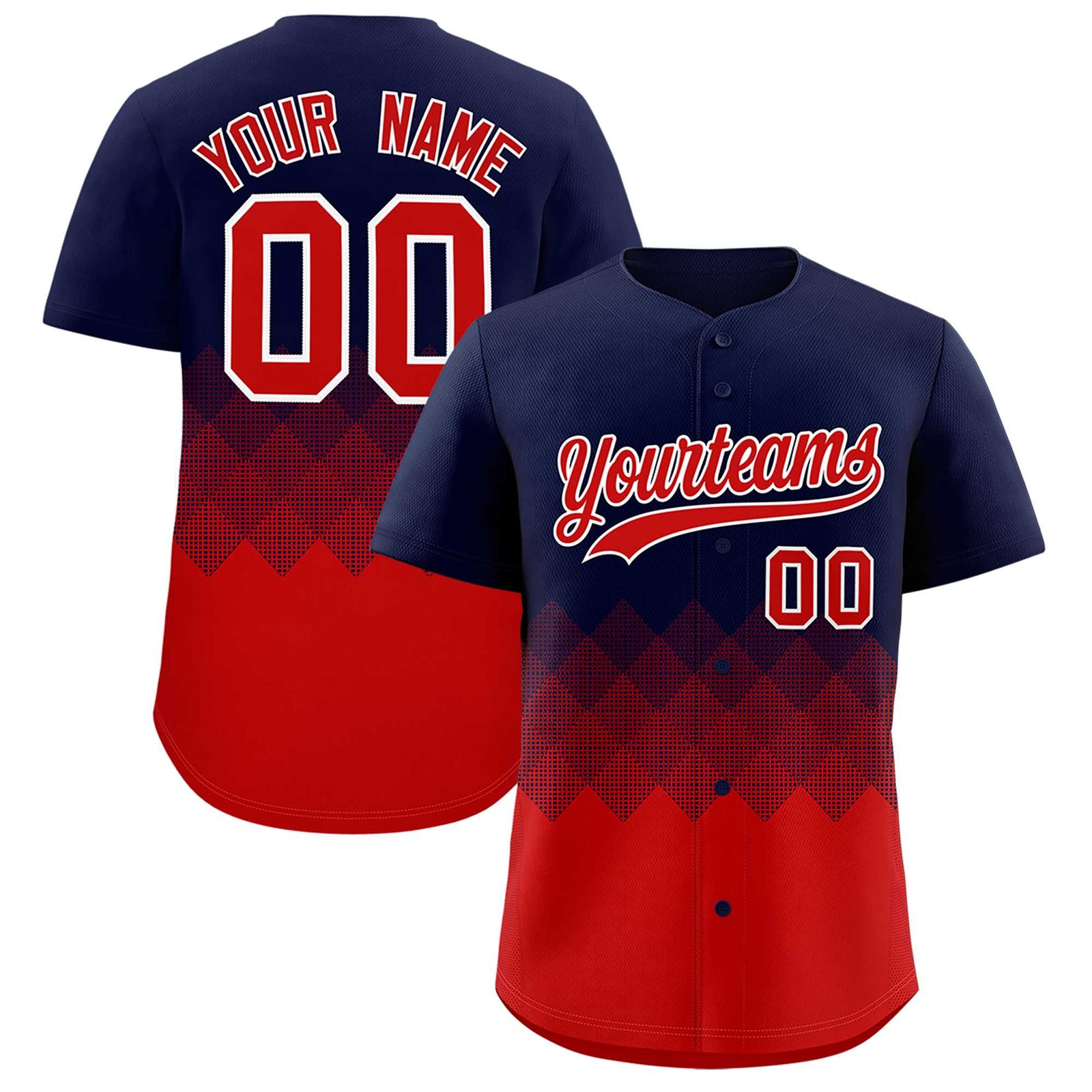 Custom Navy Red Grid Blur Pattern Authentic Baseball Jersey