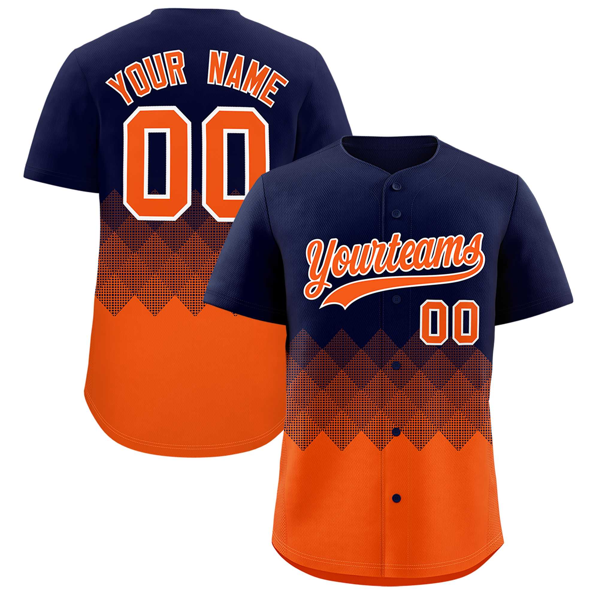 Custom Navy Orange Grid Blur Pattern Authentic Baseball Jersey