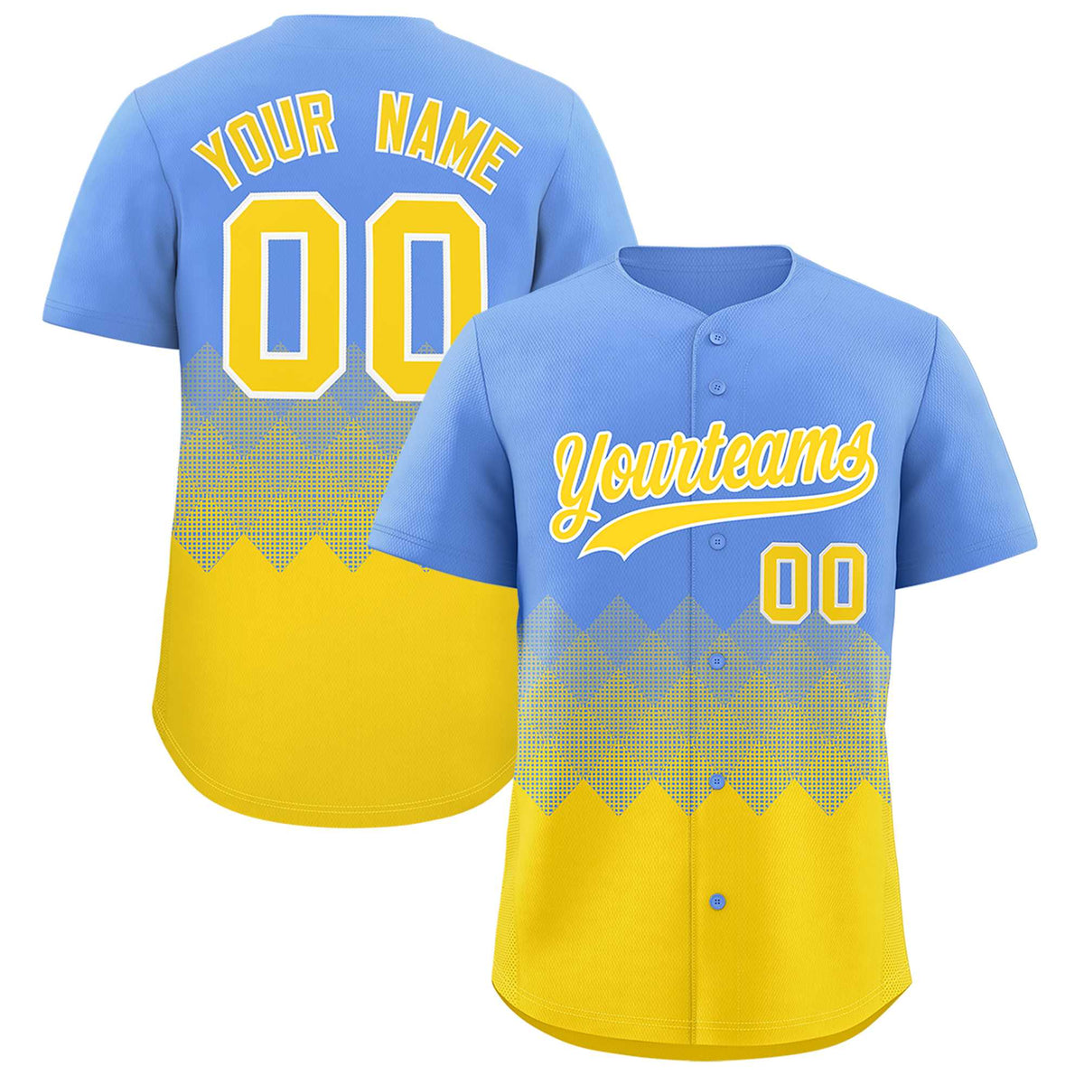 Custom Light Blue Gold Grid Blur Pattern Authentic Baseball Jersey