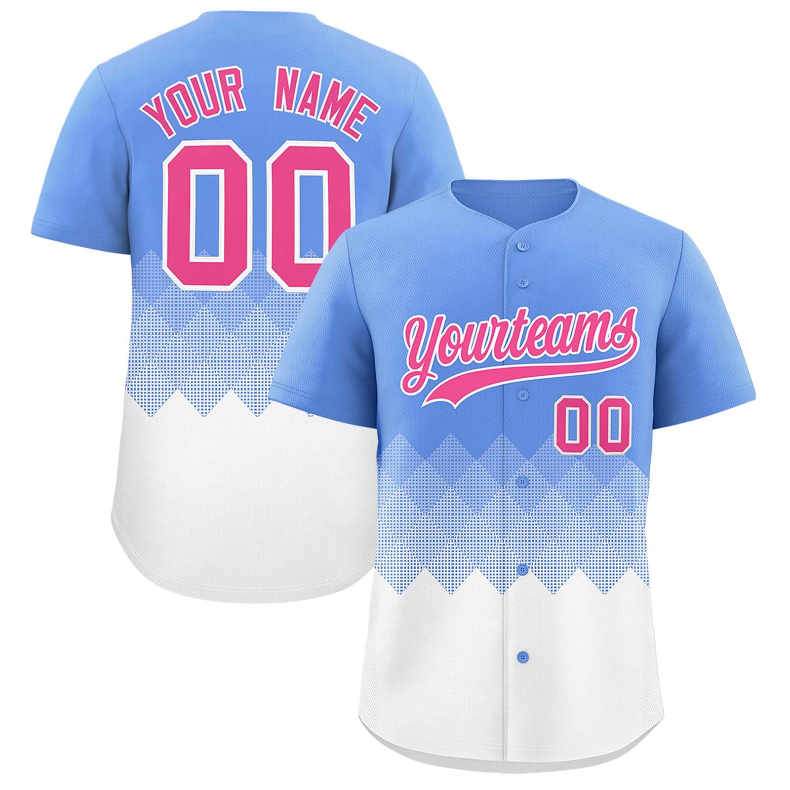 Custom Light Blue White Grid Blur Pattern Authentic Baseball Jersey