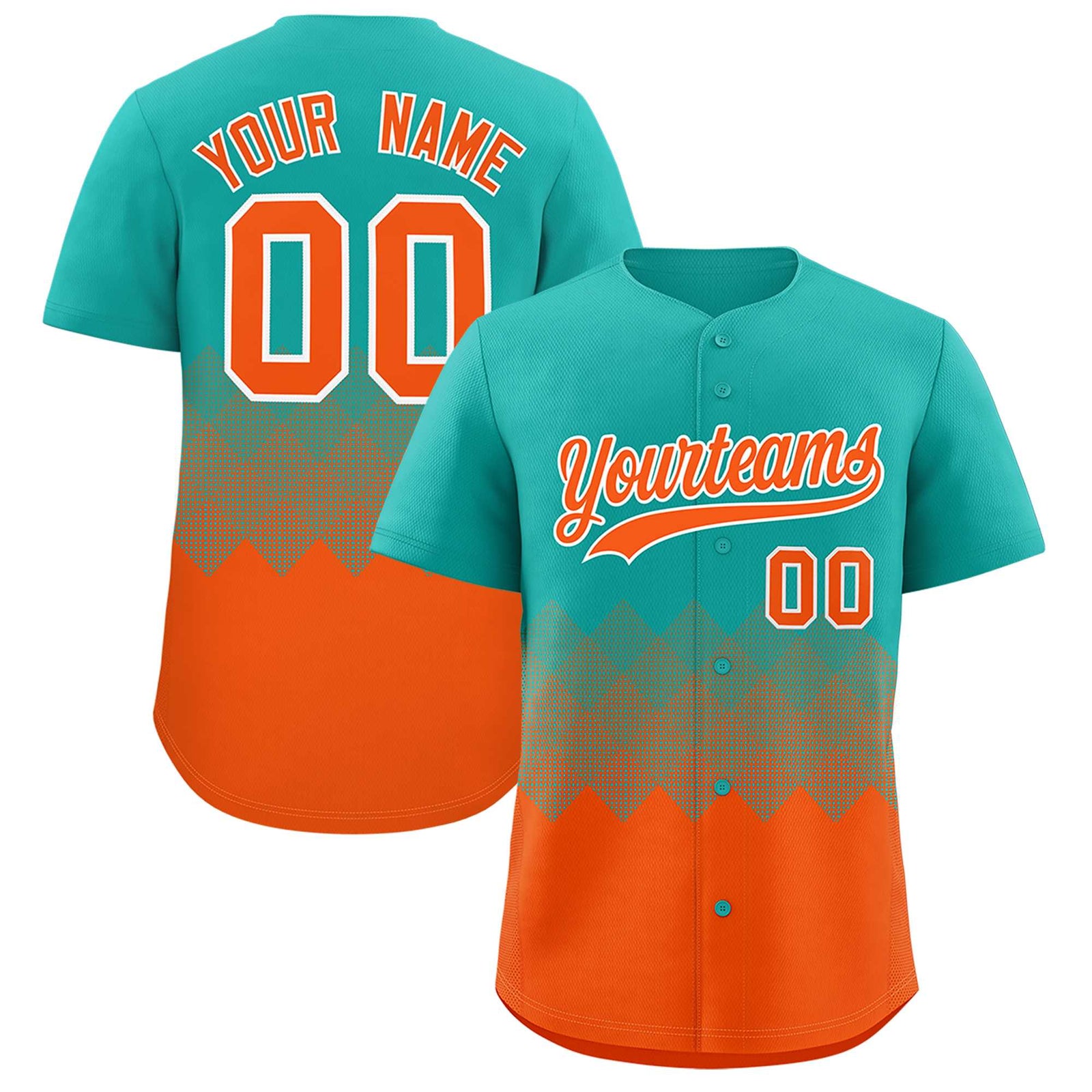 Custom Aqua Orange Grid Blur Pattern Authentic Baseball Jersey