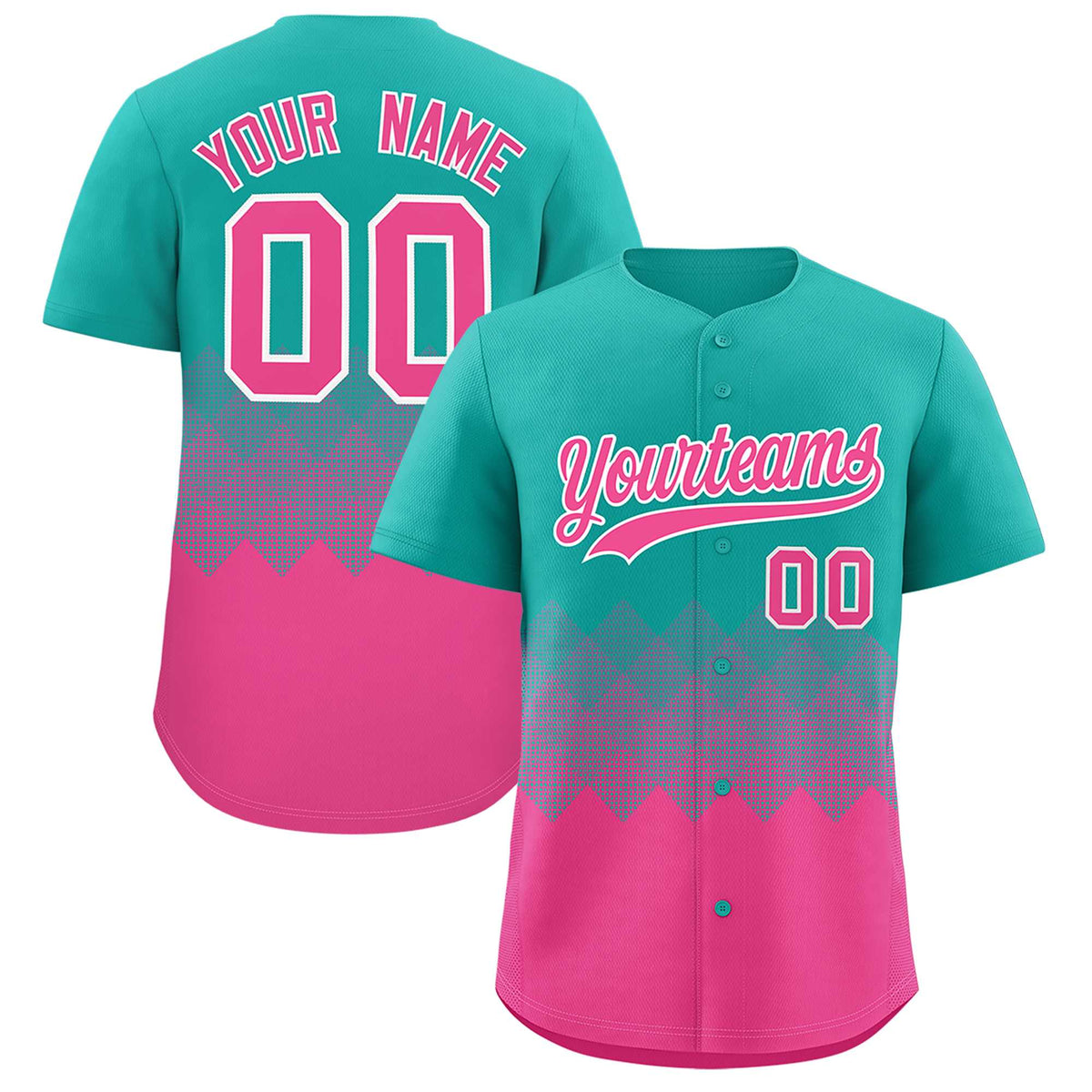 Custom Aqua Pink Grid Blur Pattern Authentic Baseball Jersey