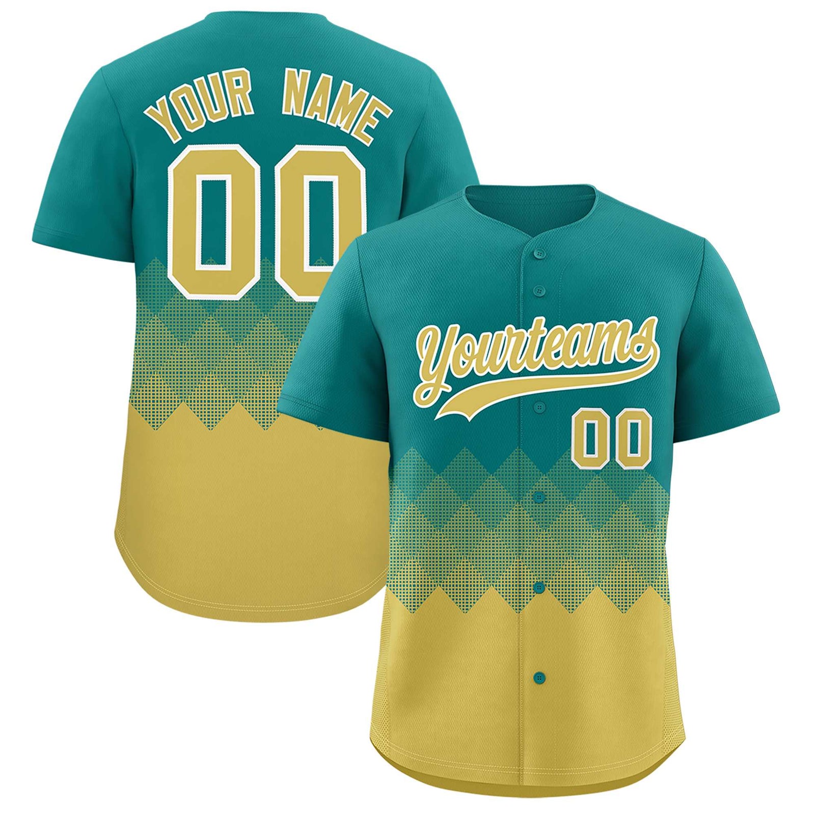 Custom Aqua Old Gold Grid Blur Pattern Authentic Baseball Jersey