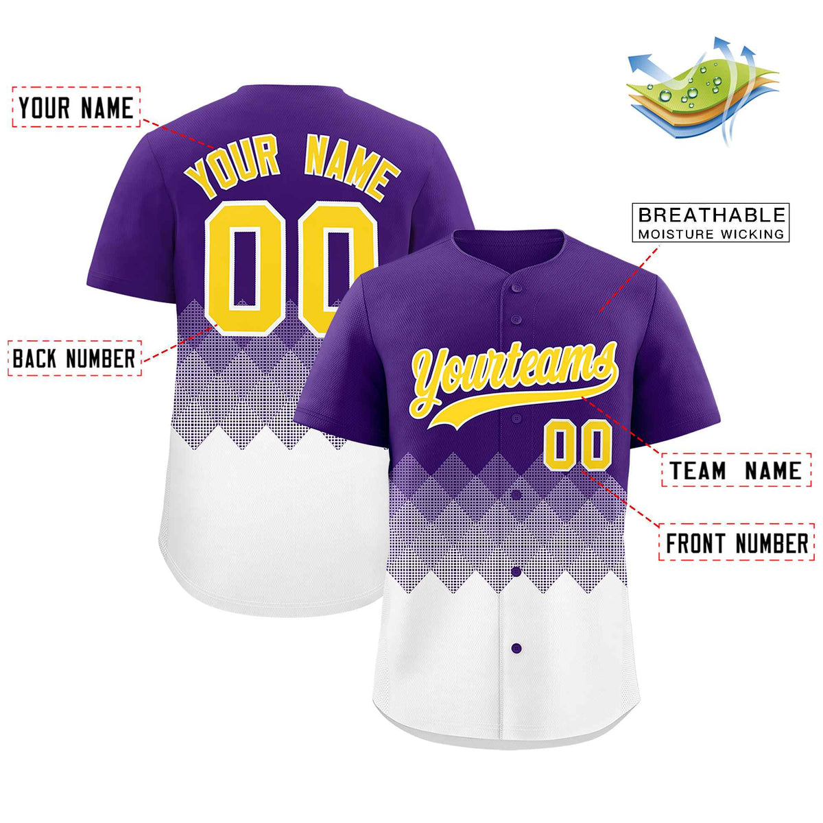 Custom Purple White Grid Blur Pattern Authentic Baseball Jersey