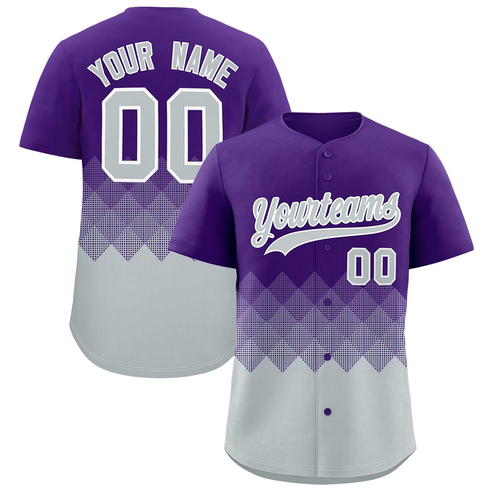 Custom Purple Silver Grid Blur Pattern Authentic Baseball Jersey