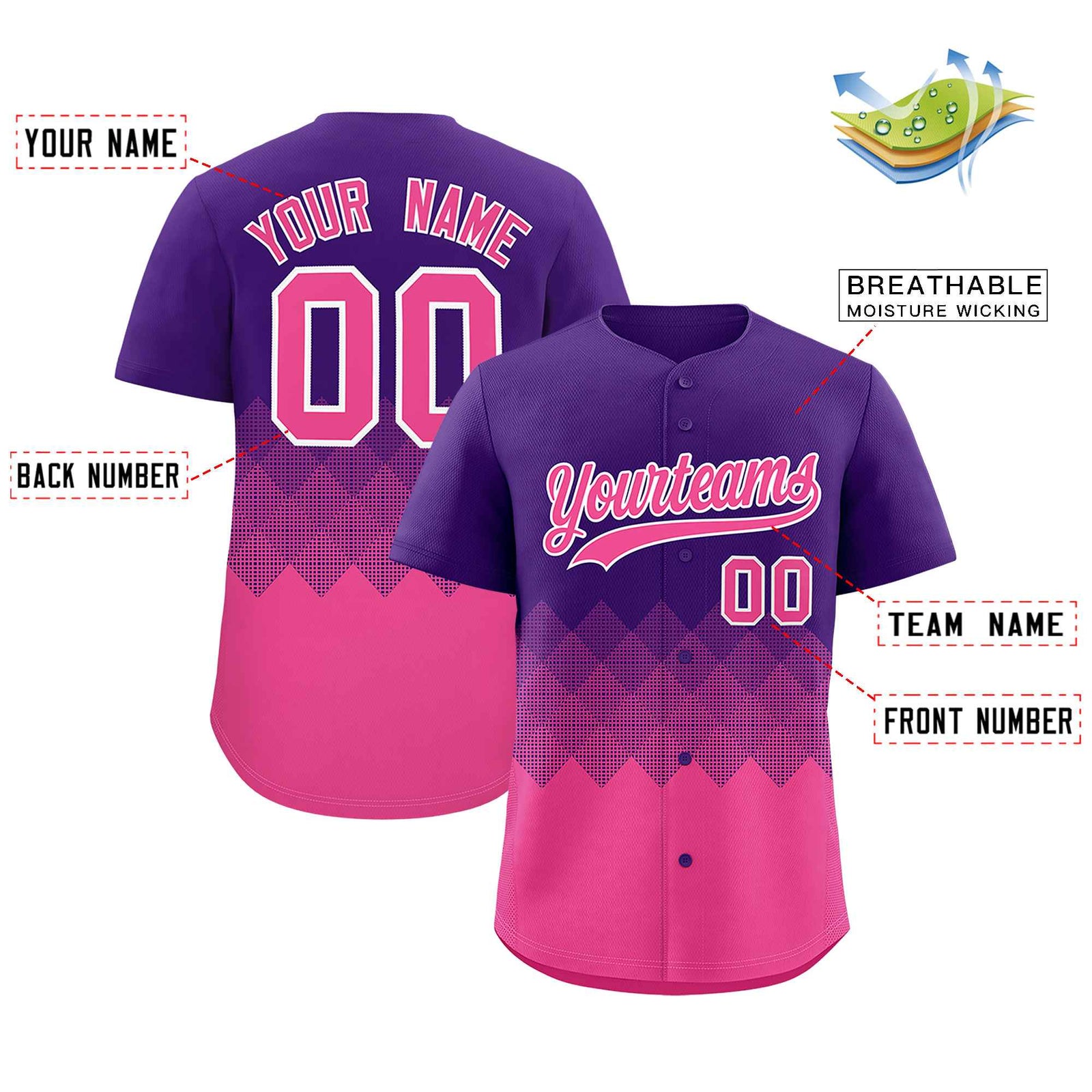 Custom Purple Pink Grid Blur Pattern Authentic Baseball Jersey