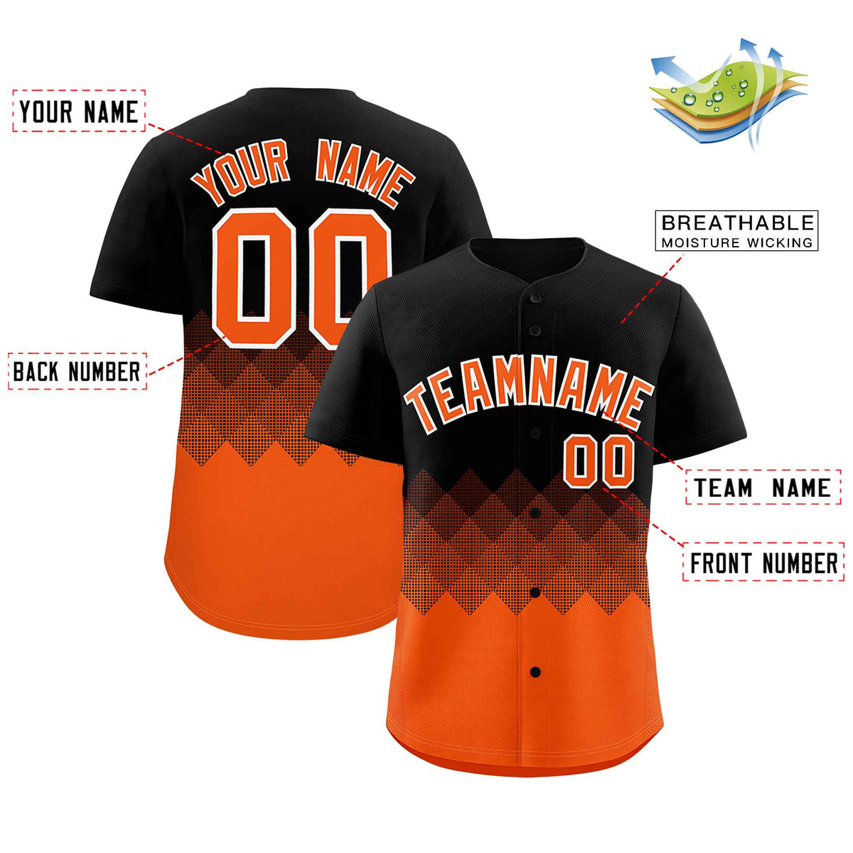 Custom Black Orange Grid Blur Pattern Authentic Baseball Jersey