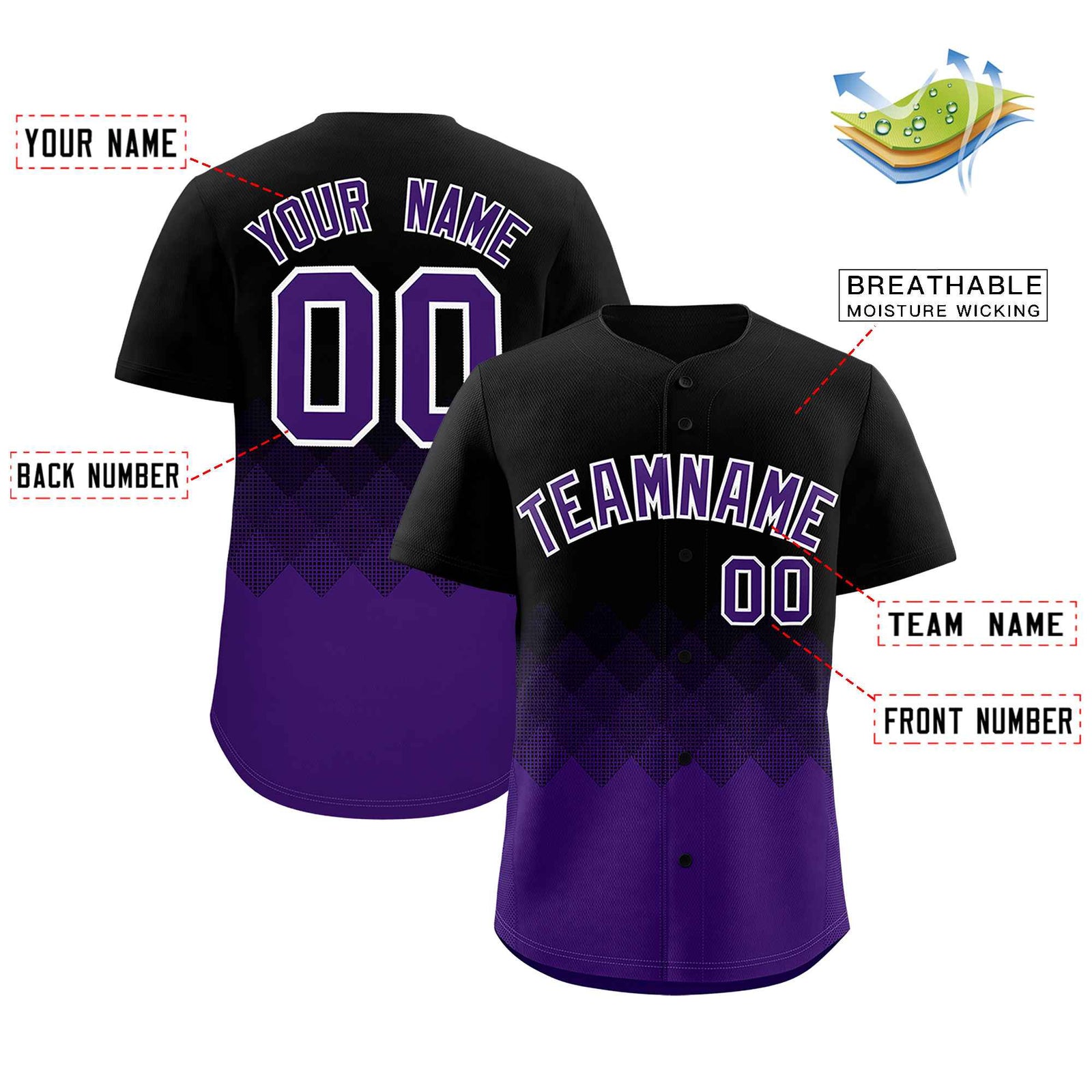 Custom Black Purple Grid Blur Pattern Authentic Baseball Jersey