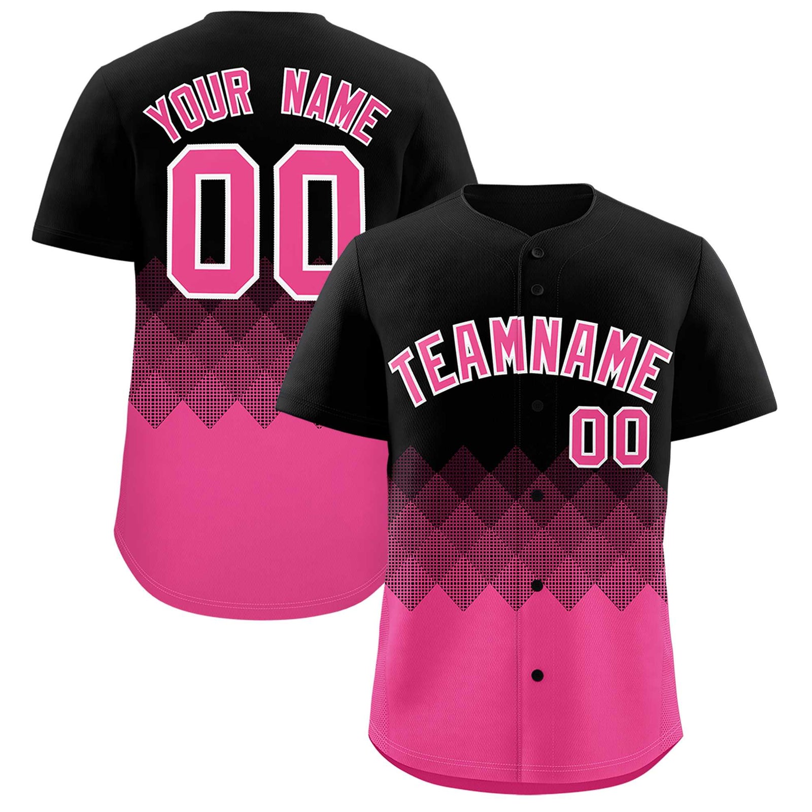 Custom Black Pink Grid Blur Pattern Authentic Baseball Jersey