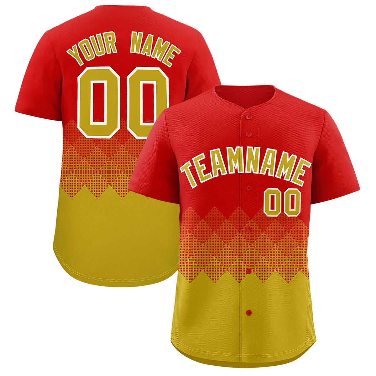 Custom Red Old Gold Grid Blur Pattern Authentic Baseball Jersey