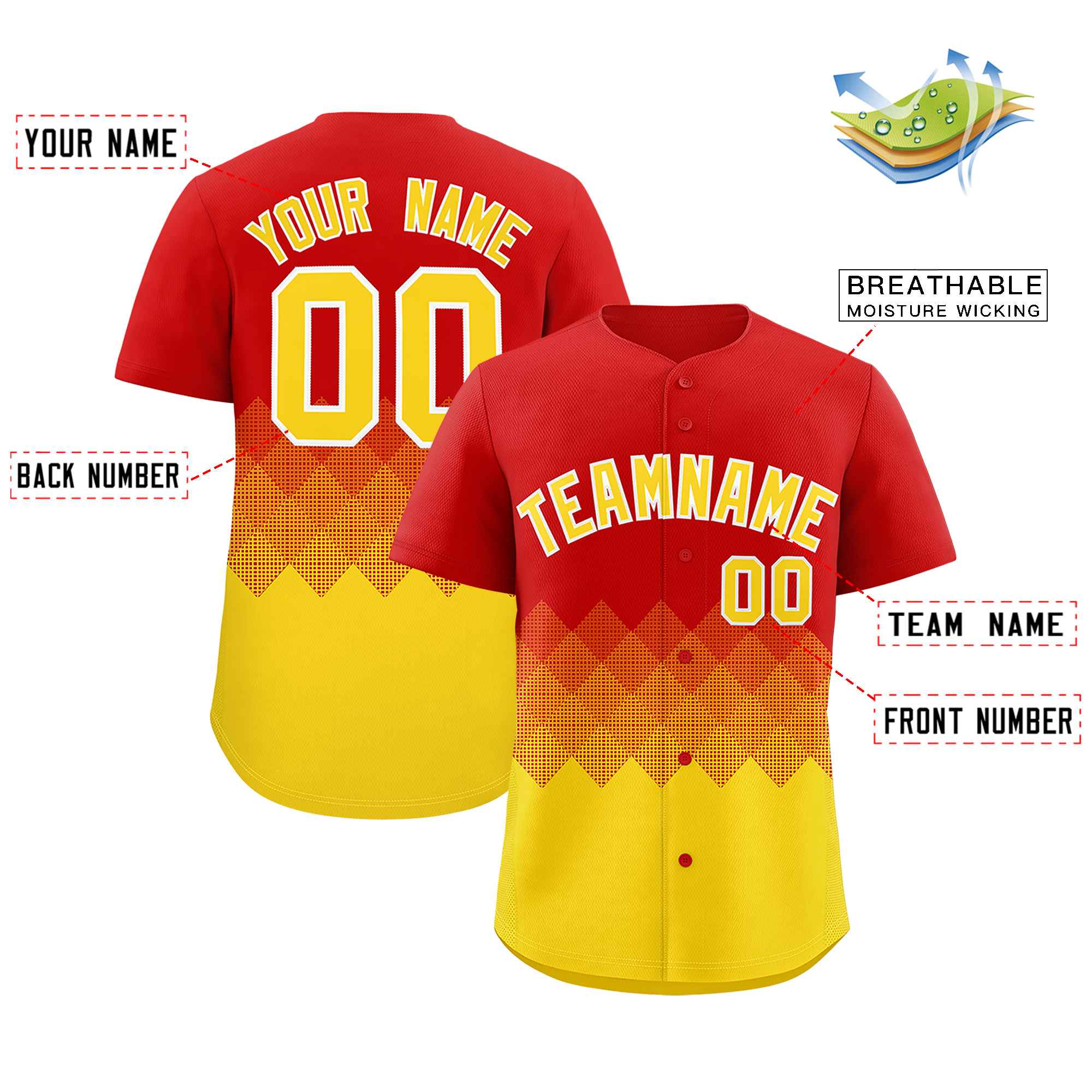 Custom Red Gold Grid Blur Pattern Authentic Baseball Jersey