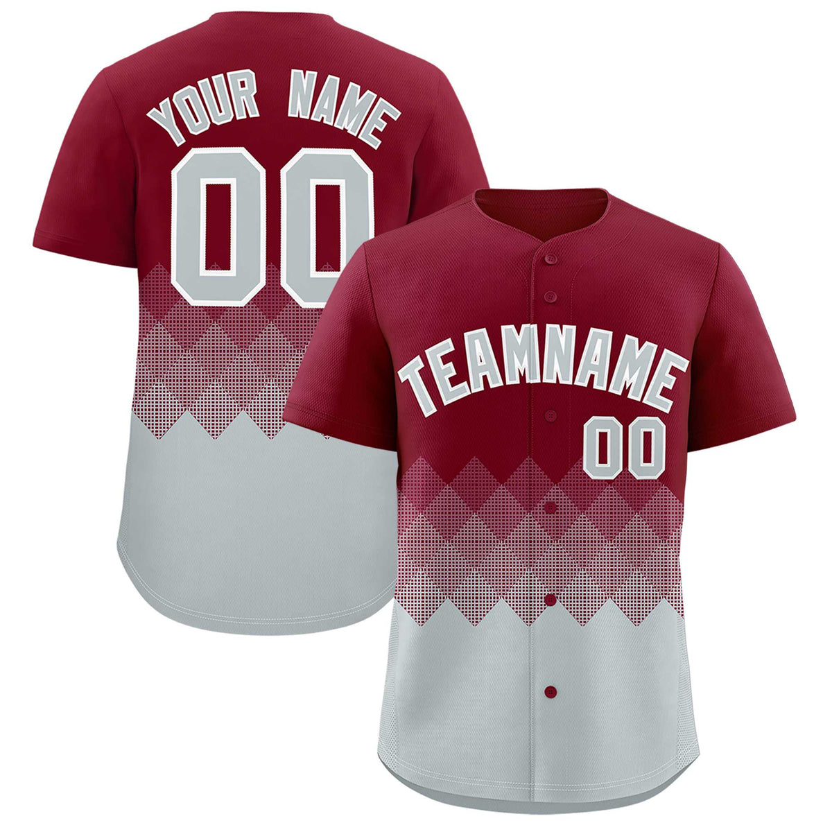 Custom Crimson Silver Grid Blur Pattern Authentic Baseball Jersey