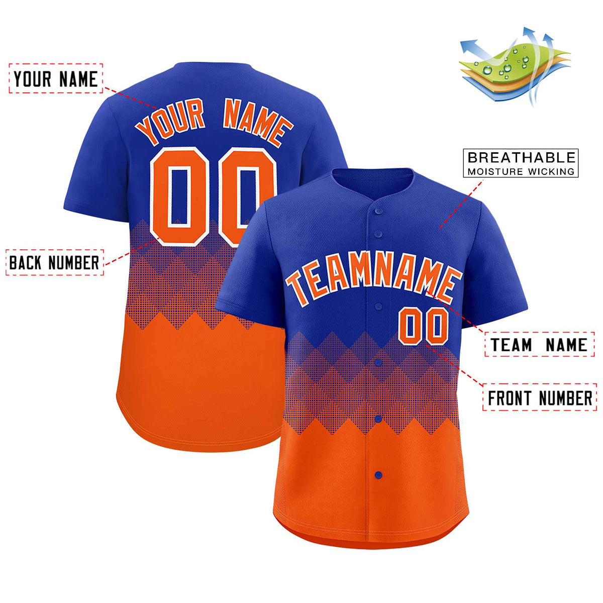 Custom Royal Orange Grid Blur Pattern Authentic Baseball Jersey
