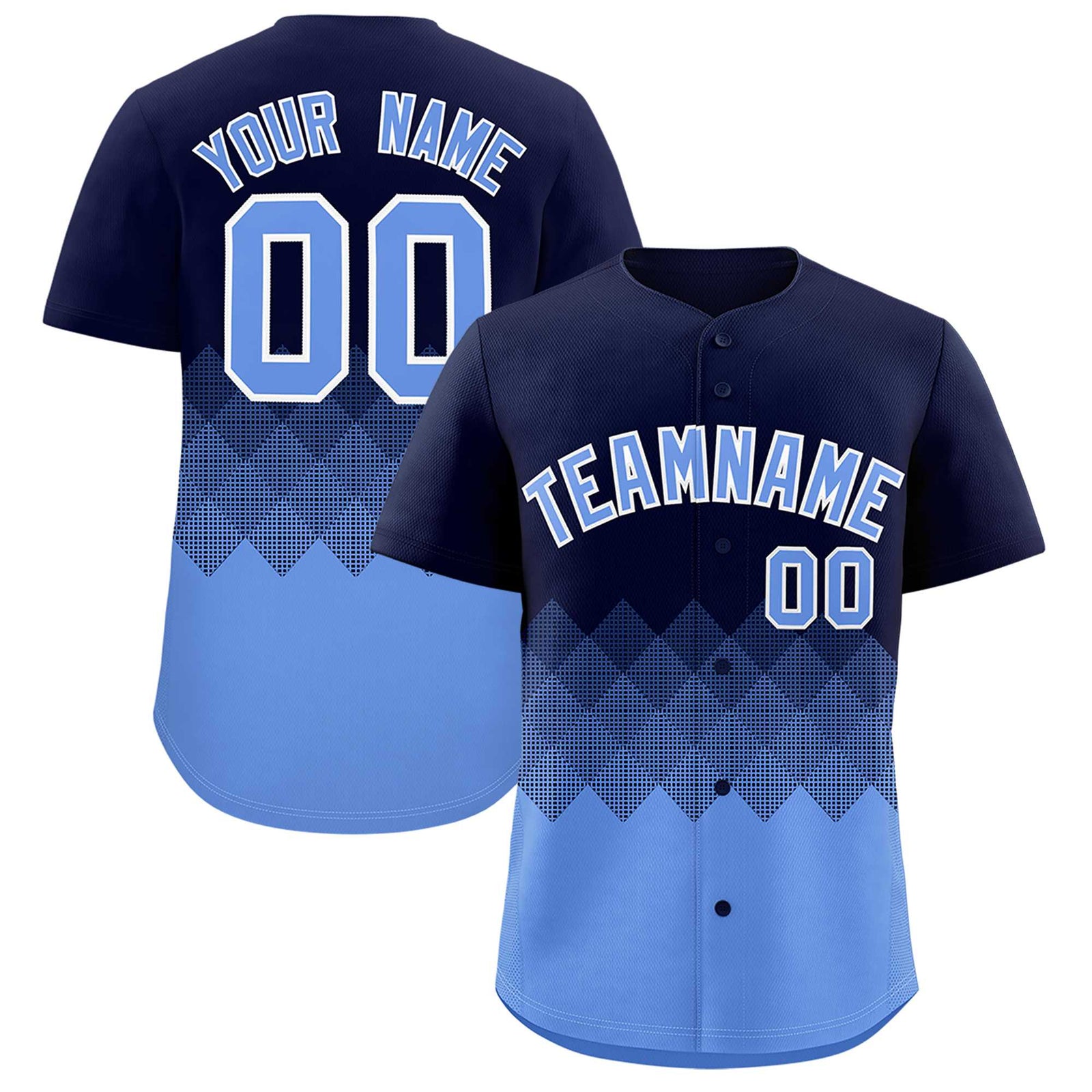 Custom Navy Powder Blue Grid Blur Pattern Authentic Baseball Jersey