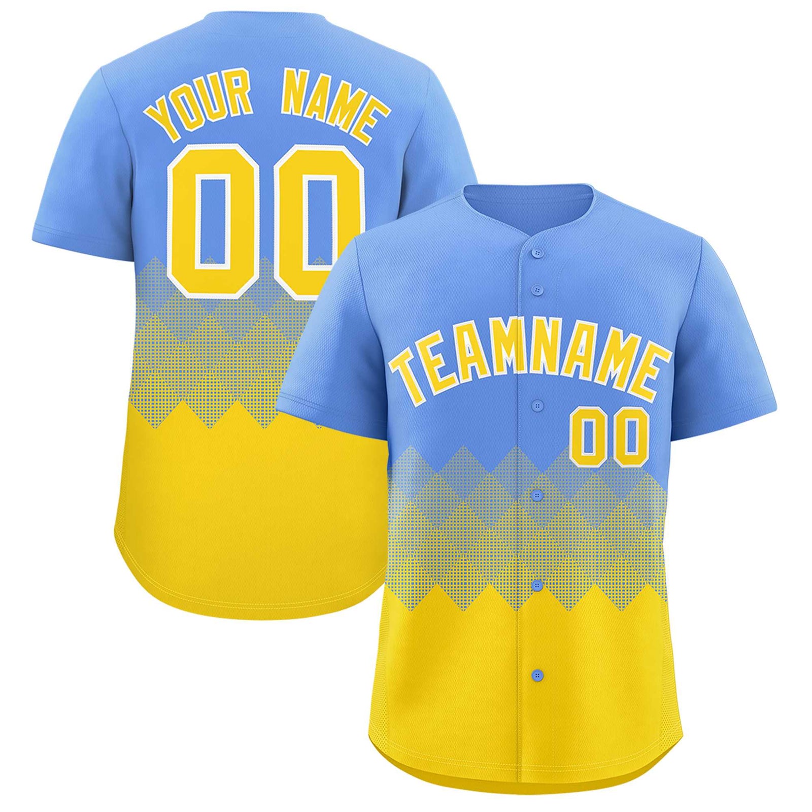 Custom Light Blue Gold Grid Blur Pattern Authentic Baseball Jersey