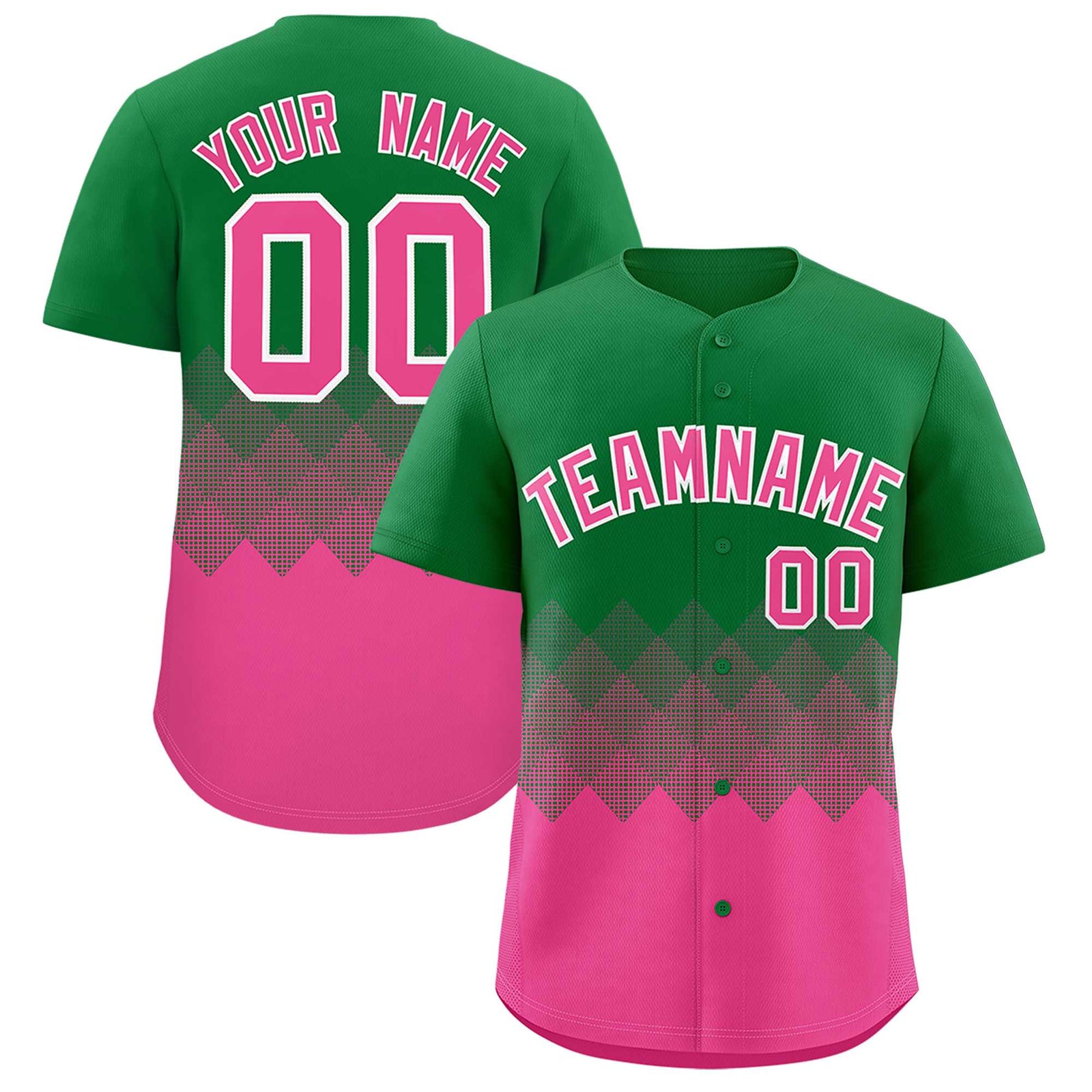 Custom Kelly Green Pink Grid Blur Pattern Authentic Baseball Jersey