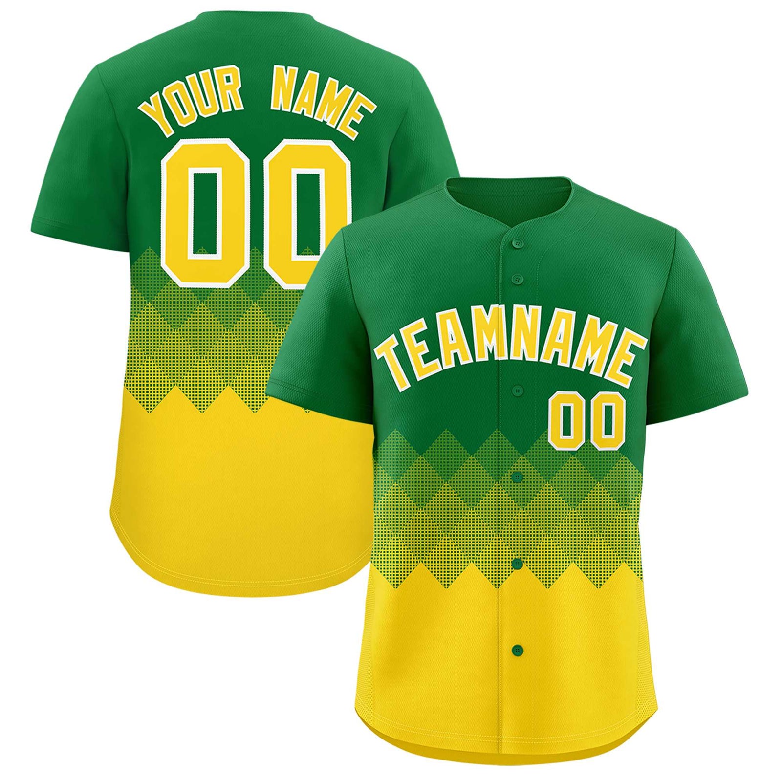 Custom Kelly Green Gold Grid Blur Pattern Authentic Baseball Jersey