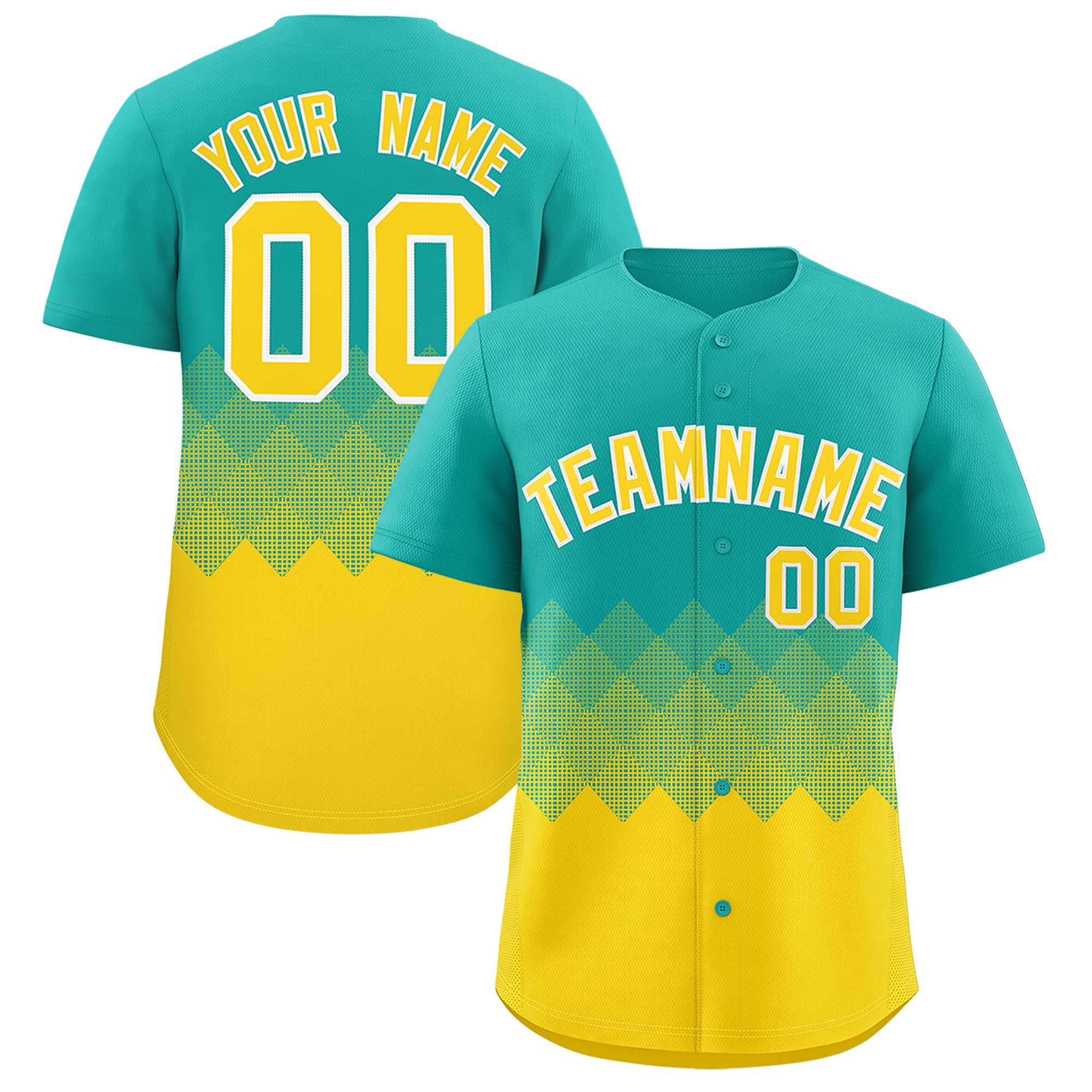 Custom Aqua Gold Grid Blur Pattern Authentic Baseball Jersey