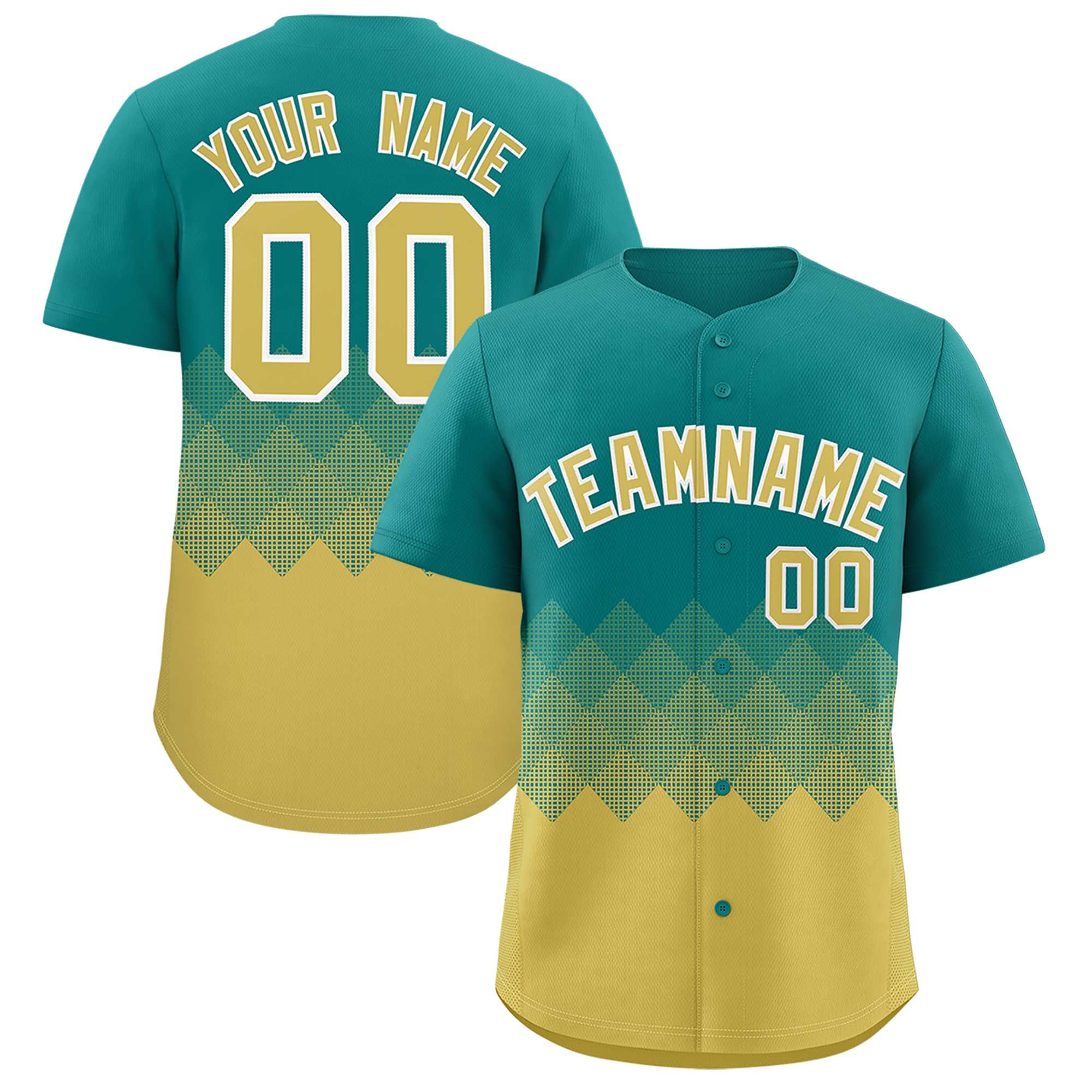 Custom Aqua Old Gold Grid Blur Pattern Authentic Baseball Jersey
