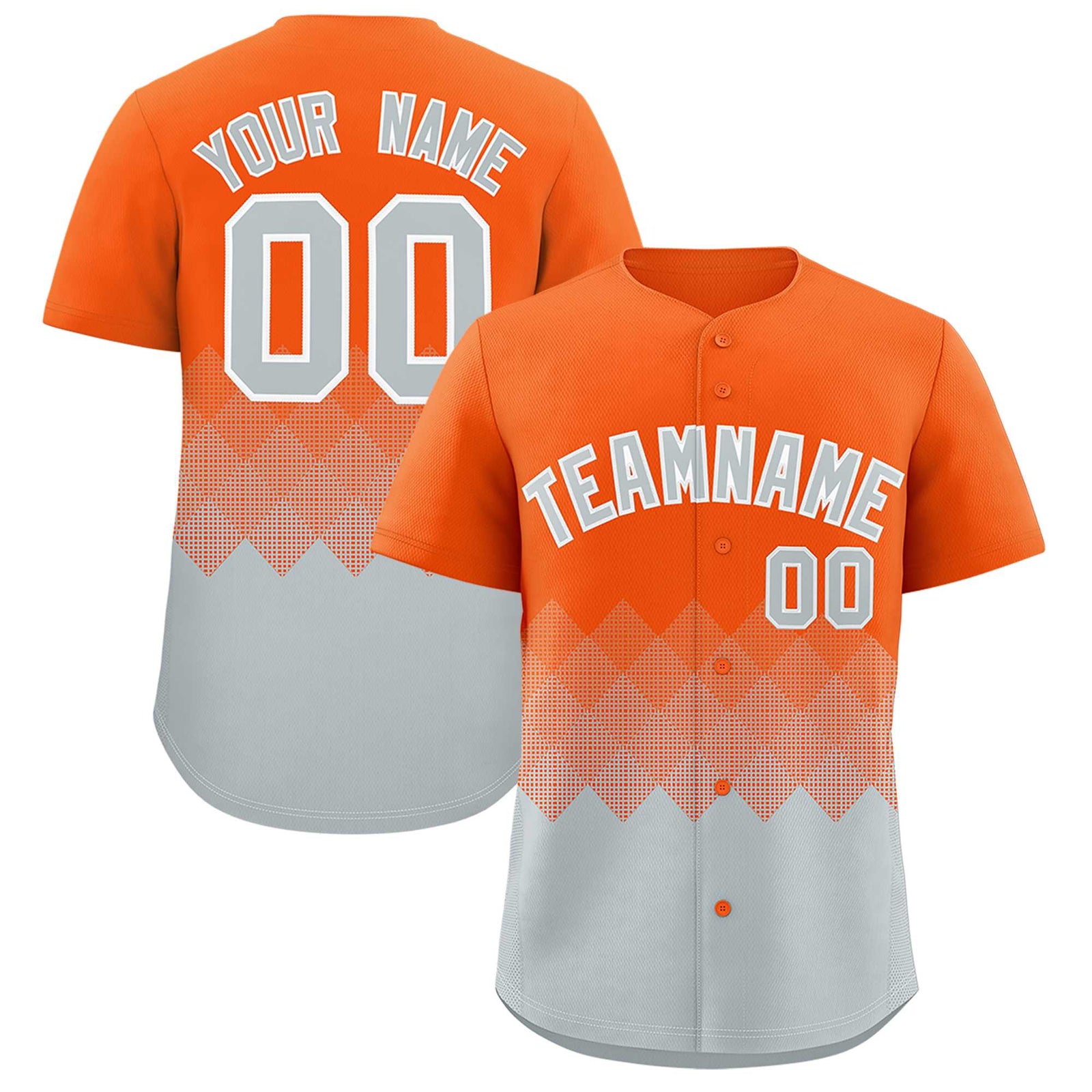 Custom Orange Silver Grid Blur Pattern Authentic Baseball Jersey